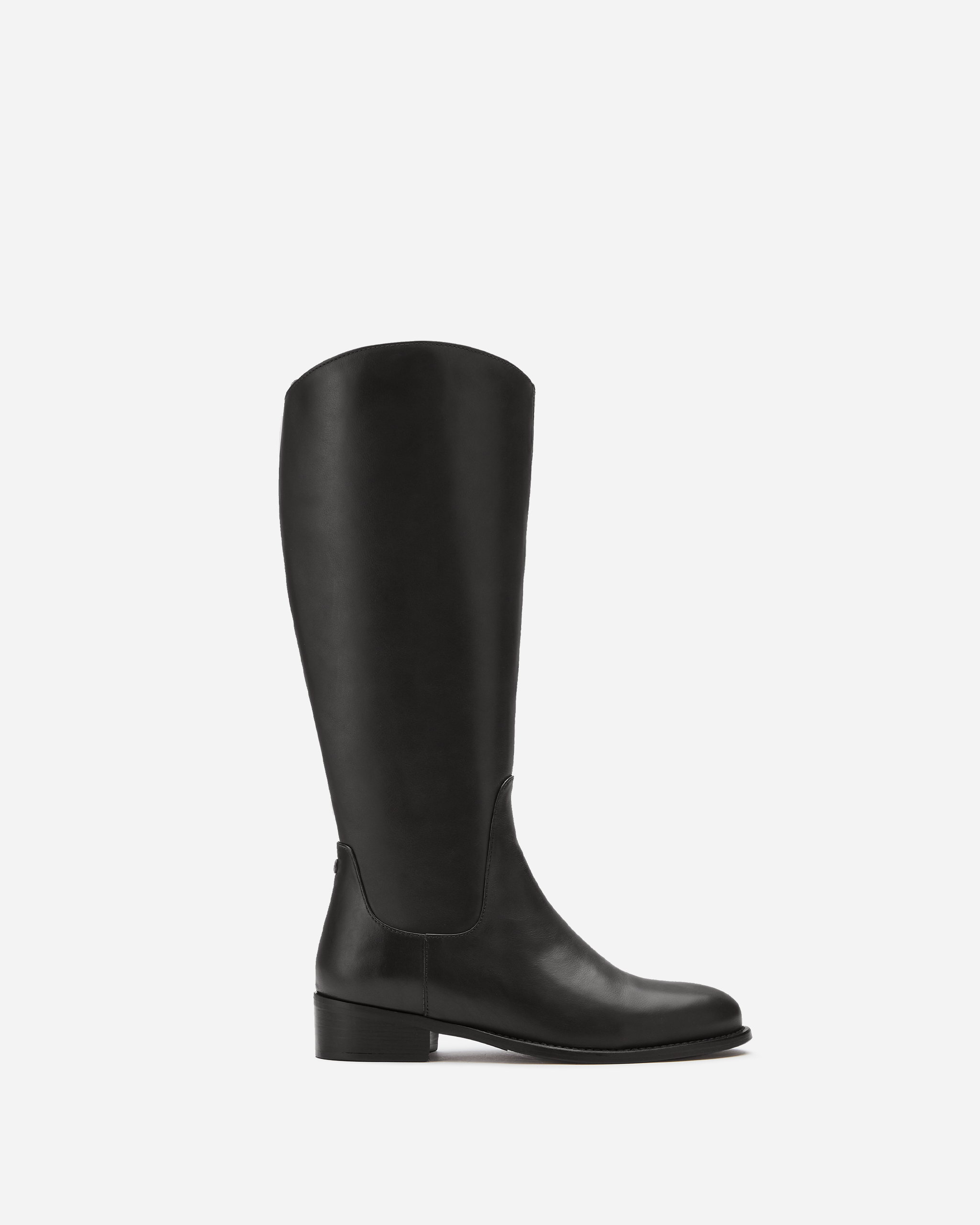 Verity Everyday Black Leather Flat Knee High Boots With Stacked Sole DuoBoots
