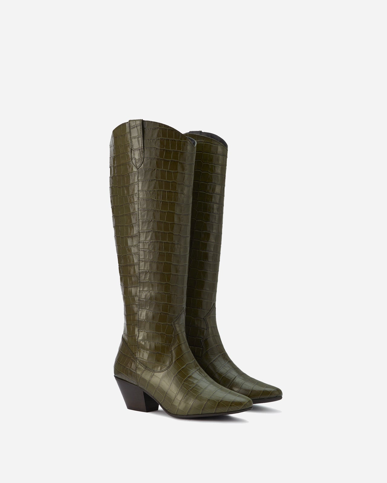knee high leather green croc western style cowboy boots