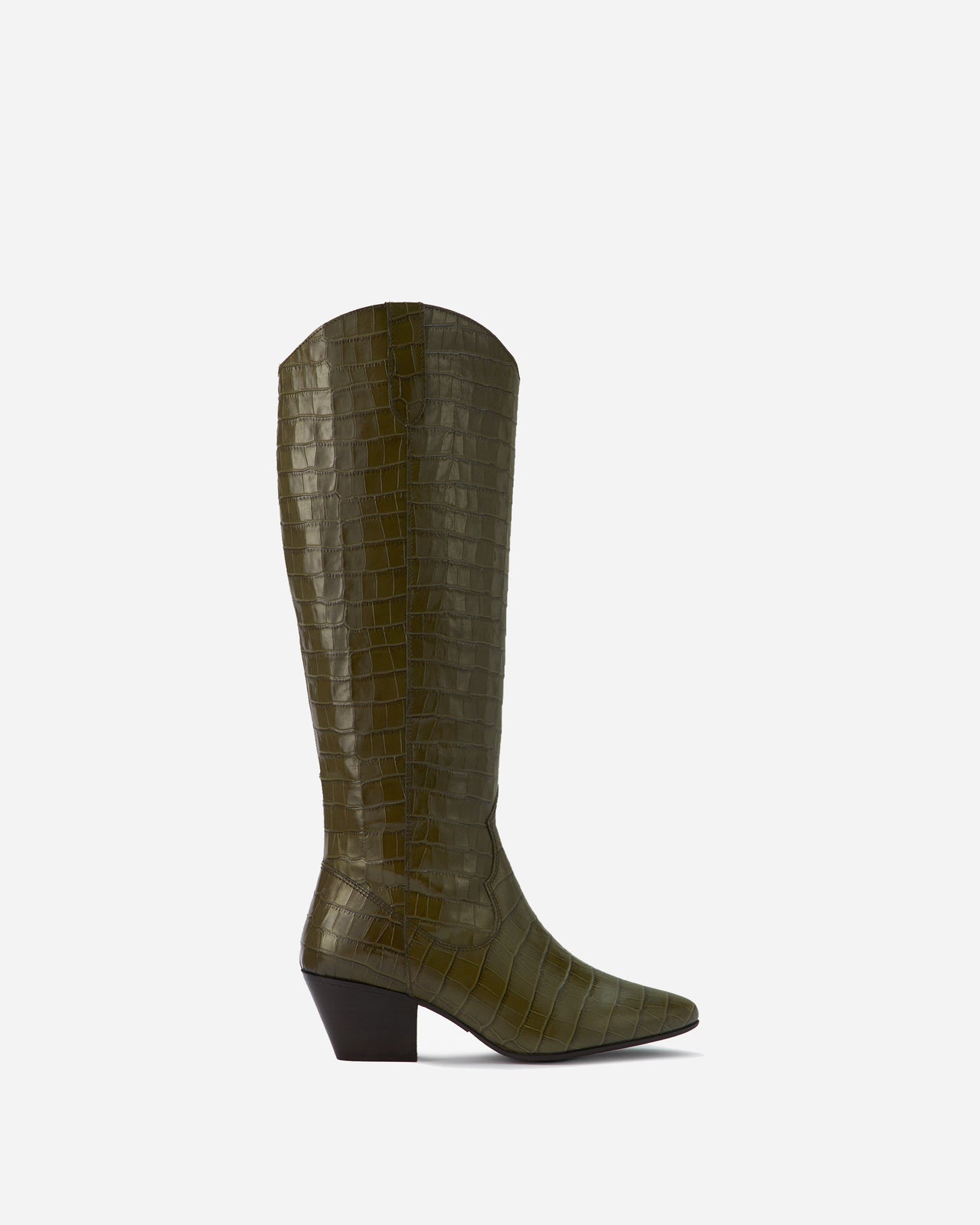 knee high leather green croc western style cowboy boots