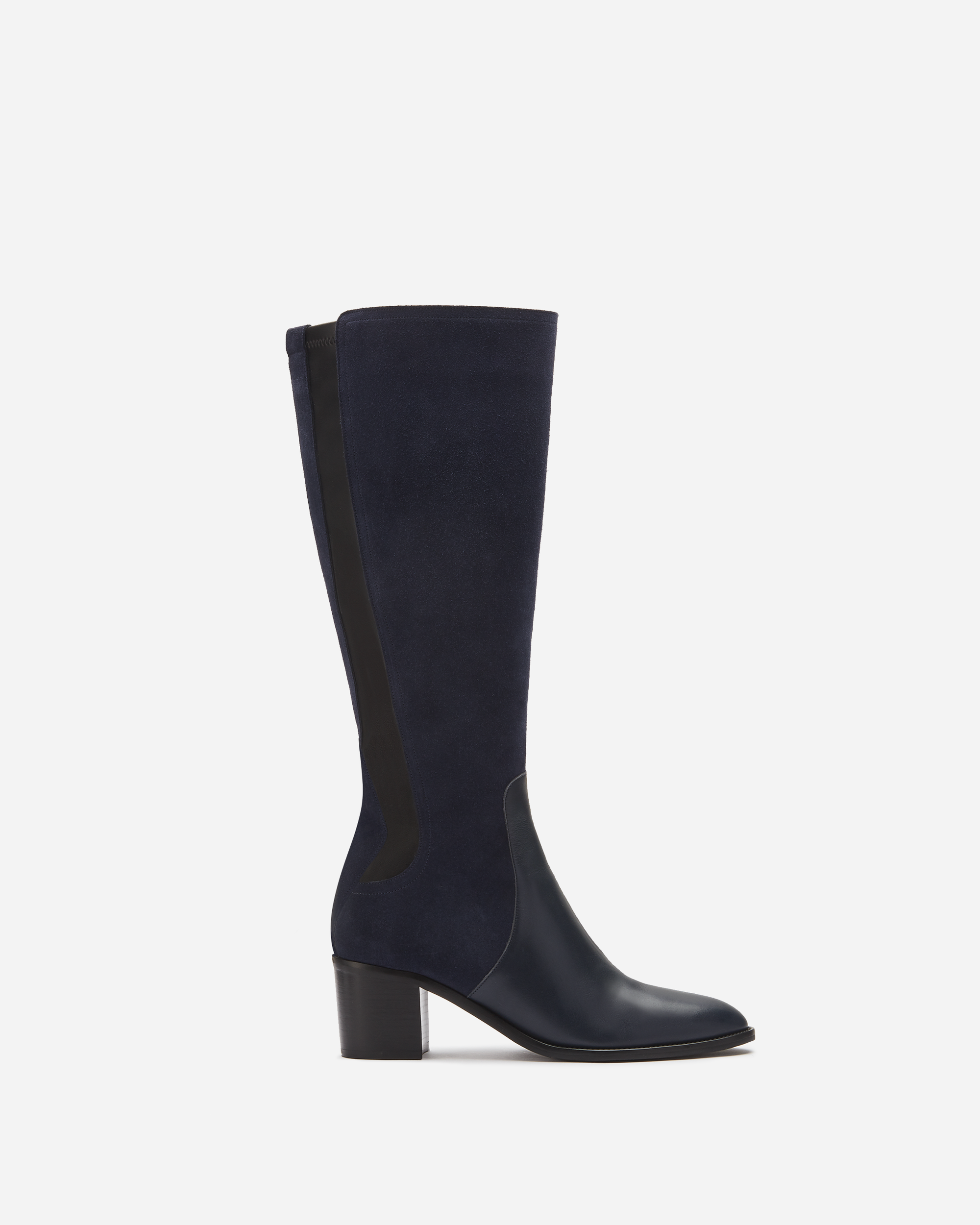 Hestia Knee High Boots in Navy Suede - Main Image