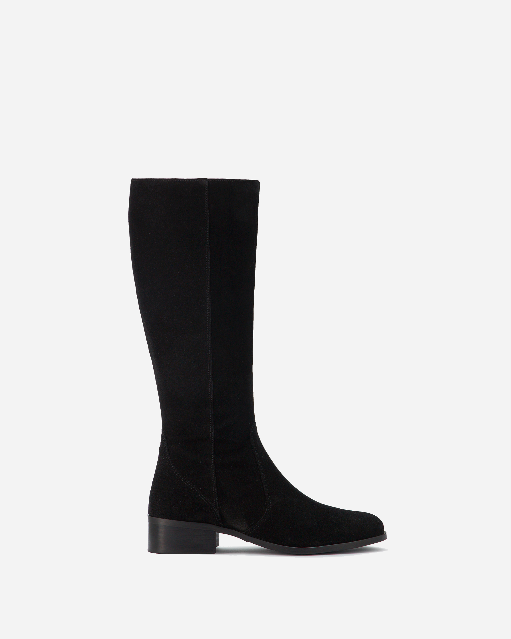 Haltham Standard Black Suede Ladies Knee High Flat Boots With A 38cm Calf DuoBoots