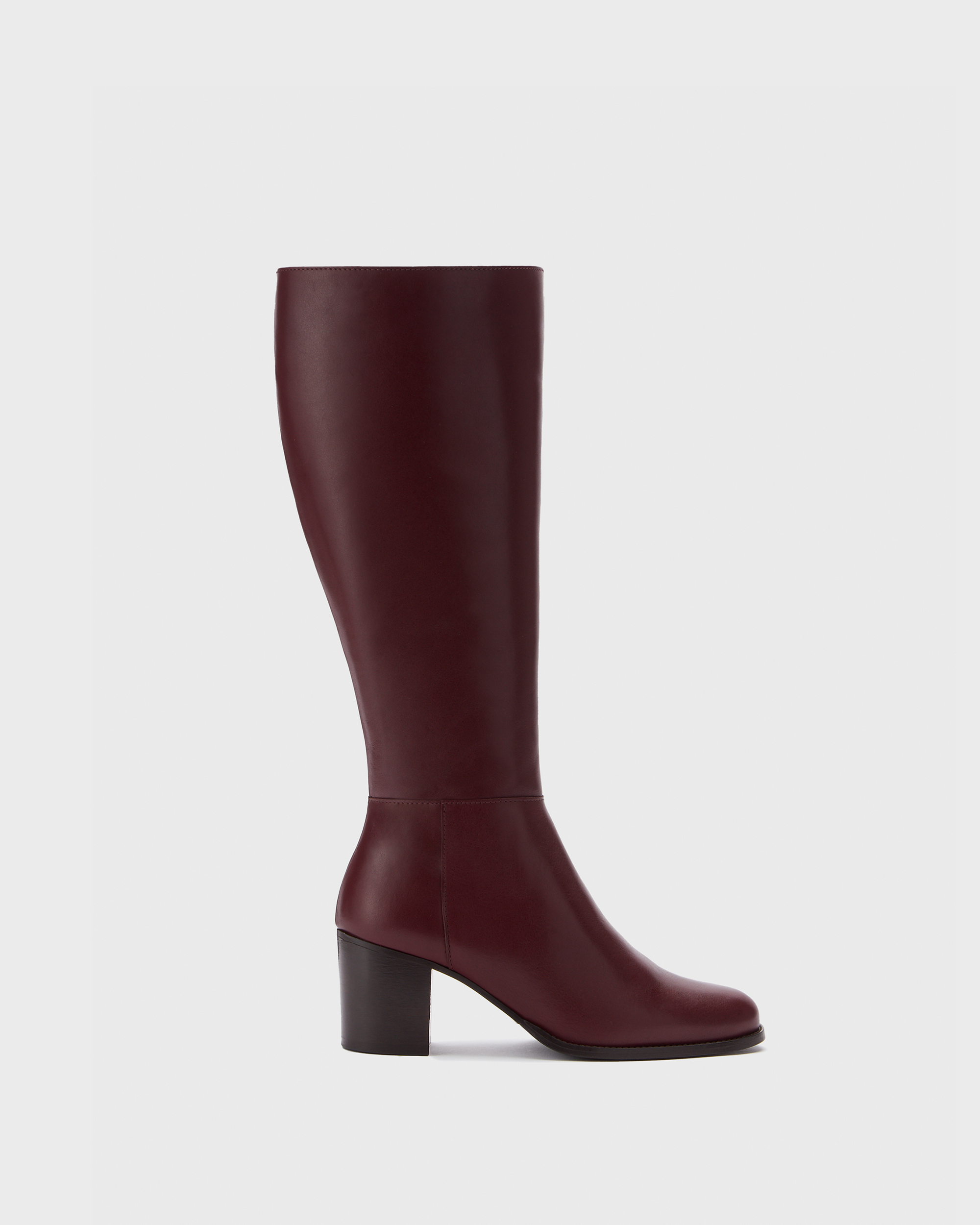 Dalia Tall Burgundy Leather Knee High Heeled Boots | DuoBoots