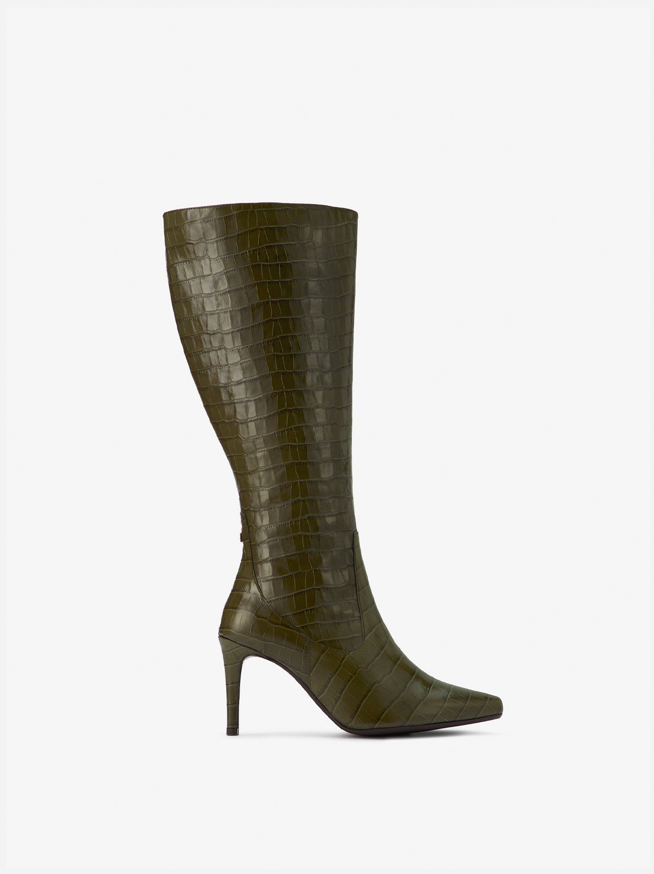 knee high croc stilletto heeled boots