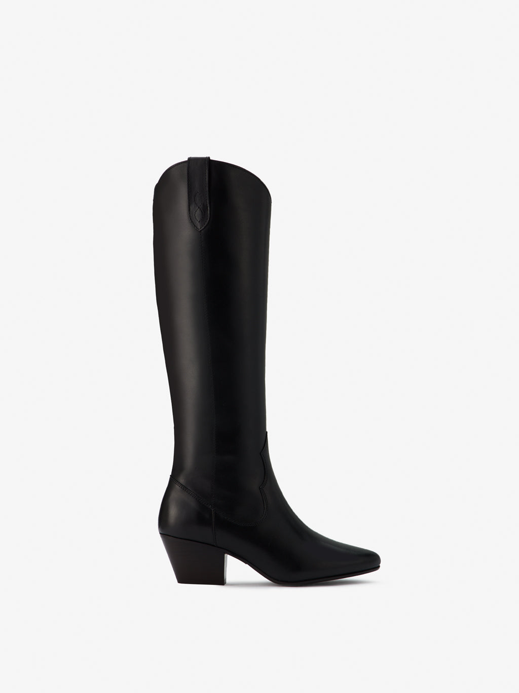 Saffron Black Leather Heeled Knee High Boots | DuoBoots