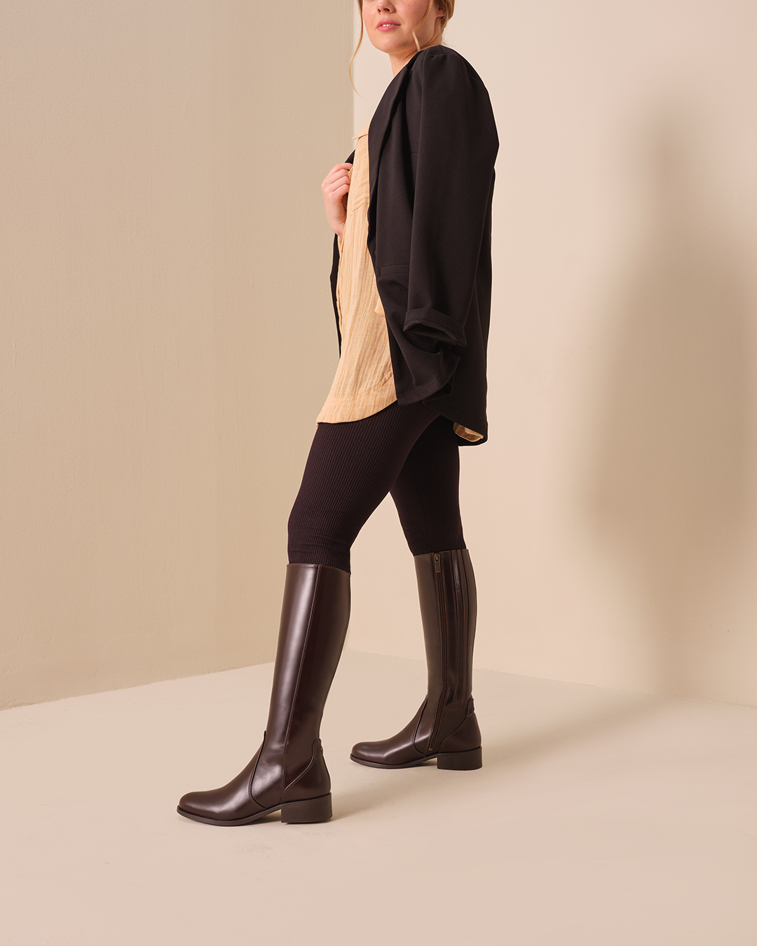 Dark brown leather knee high boots best sale