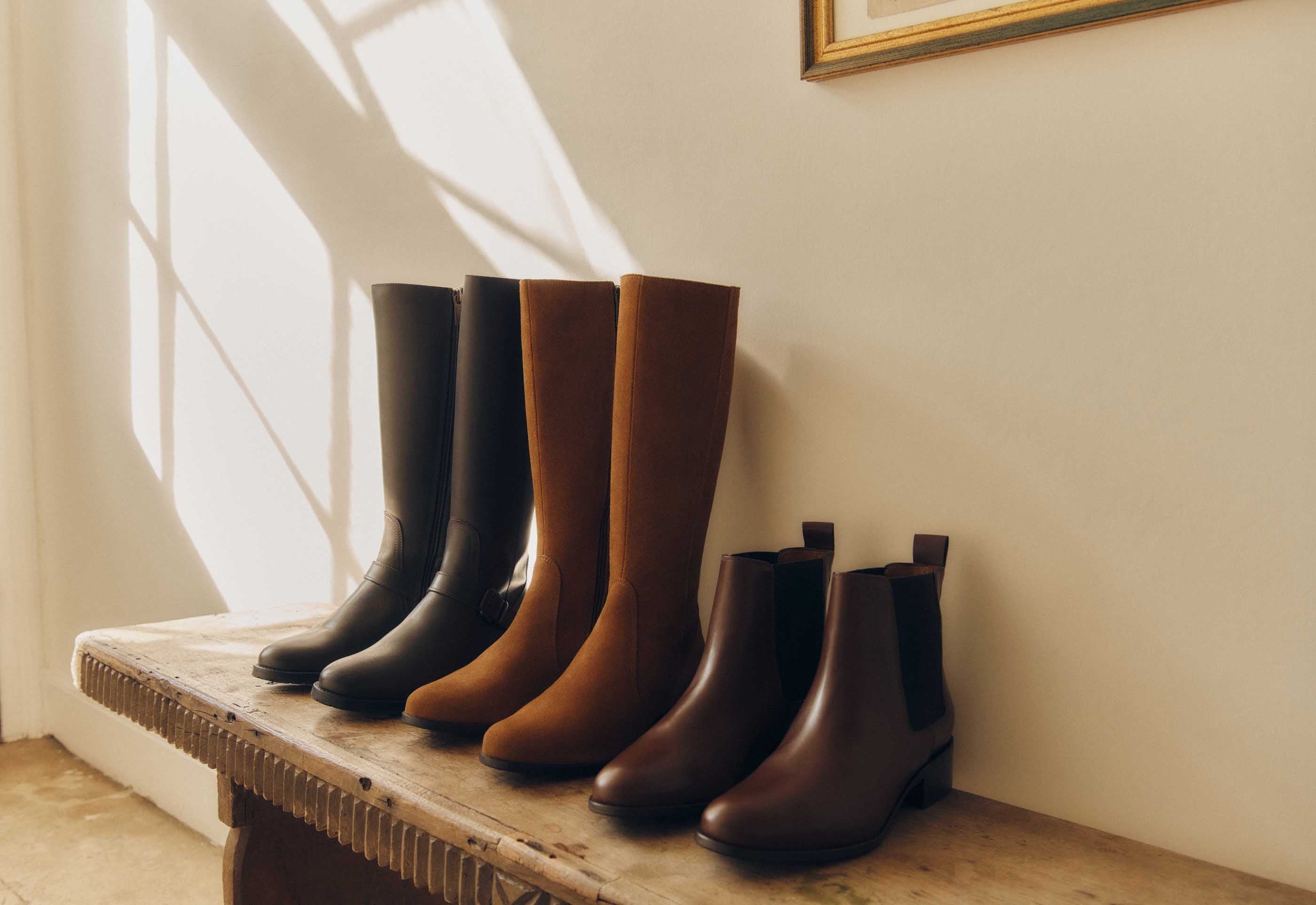 Women's Black Leather Knee High Boots with Tan Suede Knee High Boots and Brown Leather Ankle Boots DuoBoots