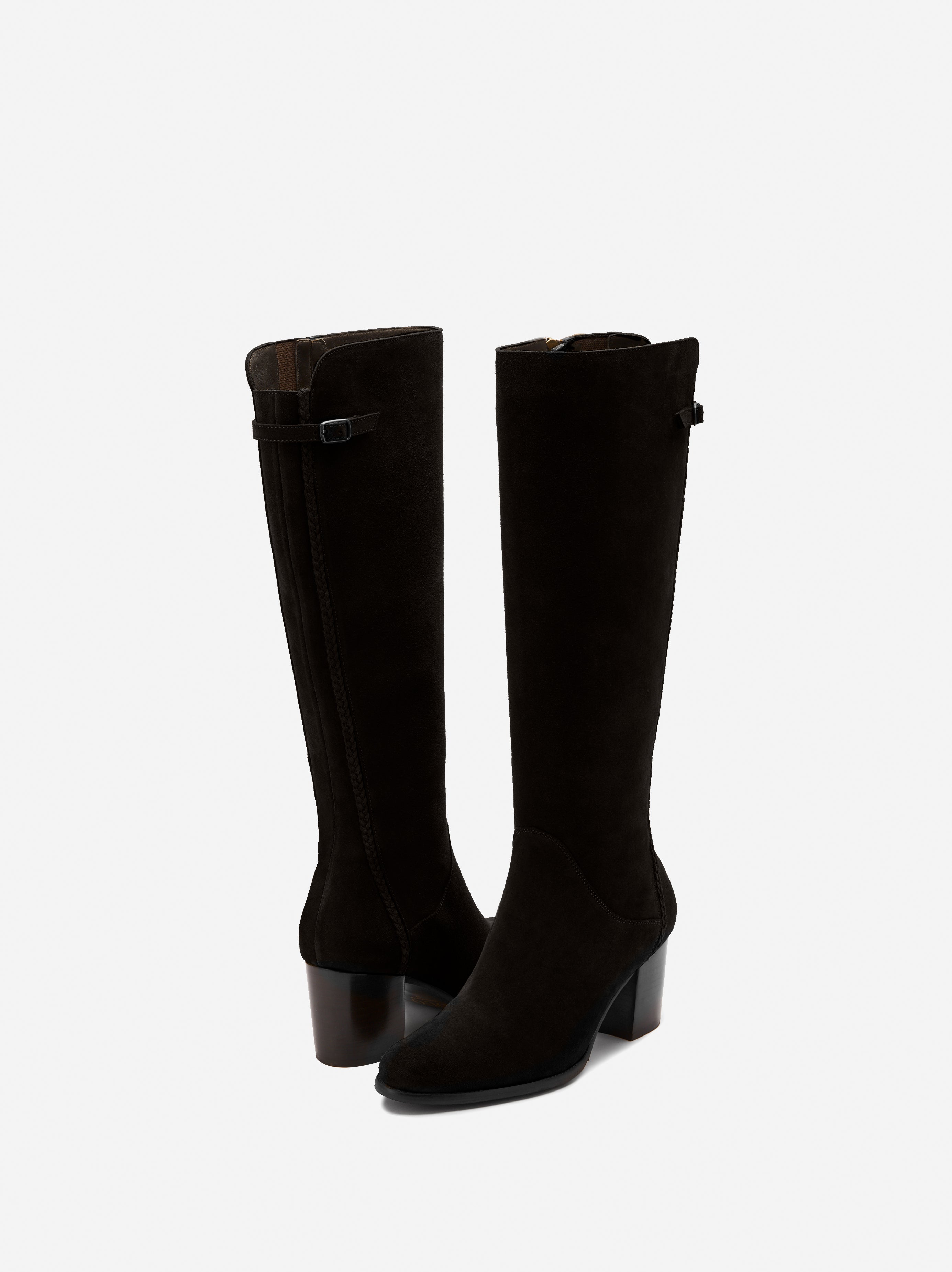 knee high adie black suede heeled boot