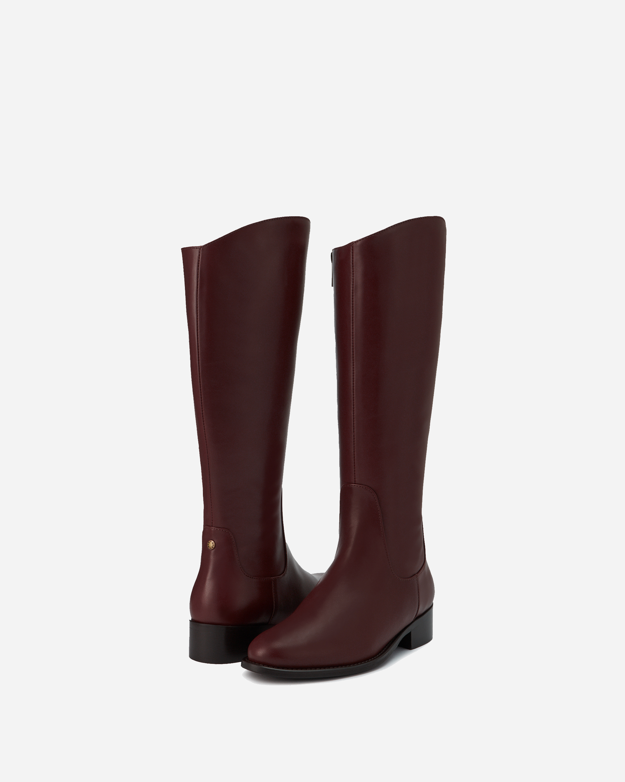 knee high burgundy leather flat boots