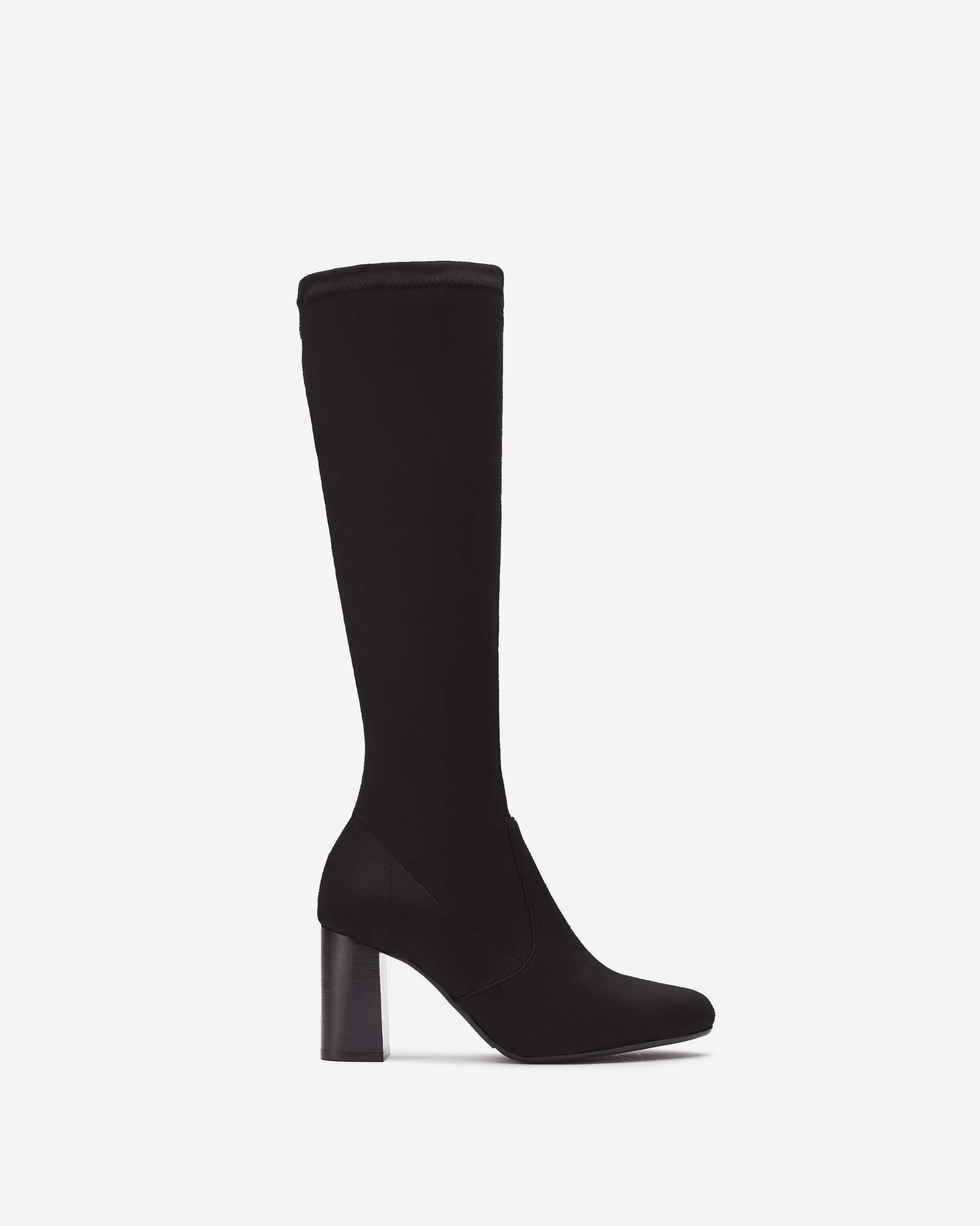 knee higb black suede heeled boot
