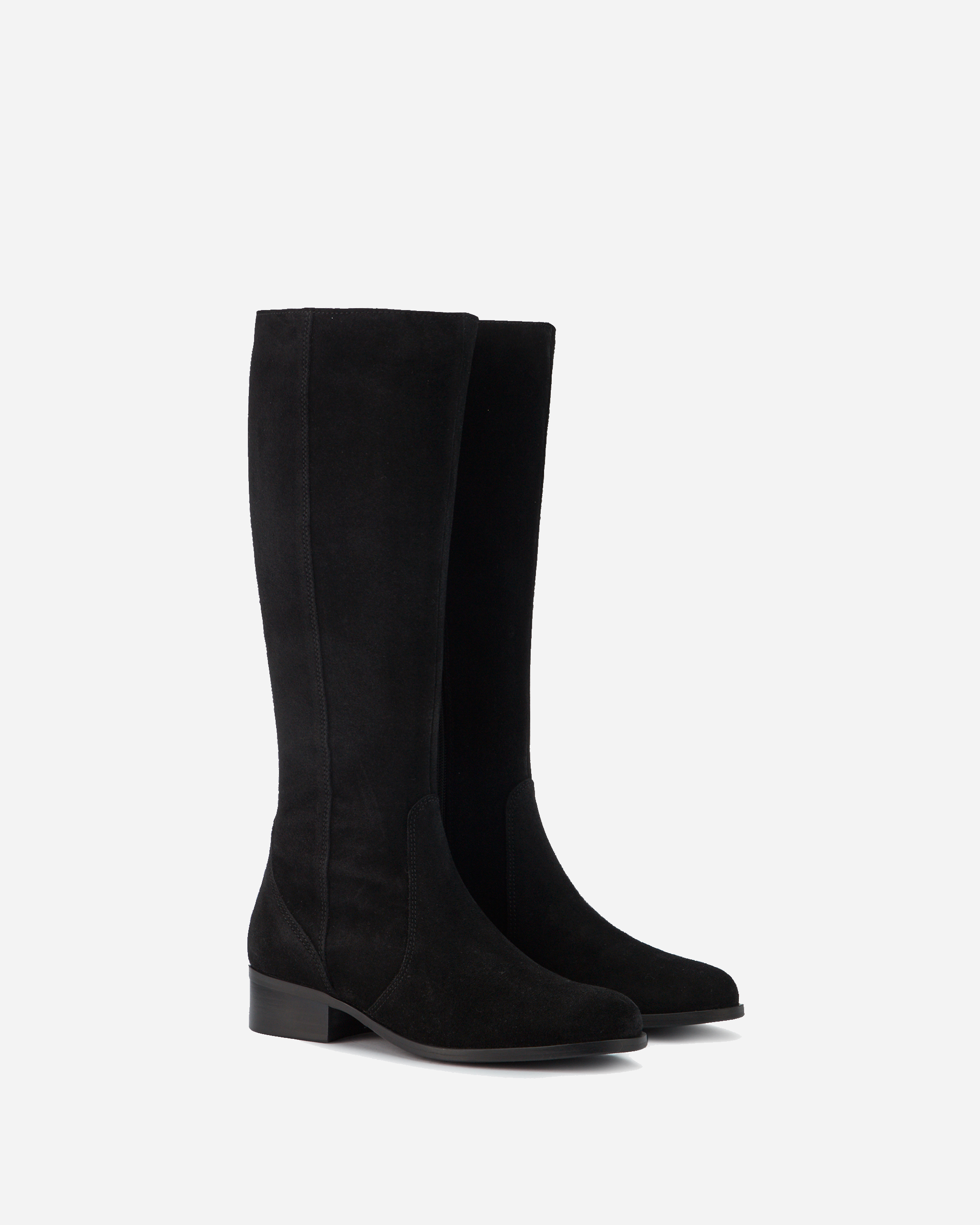 Knee high black suede leather boots