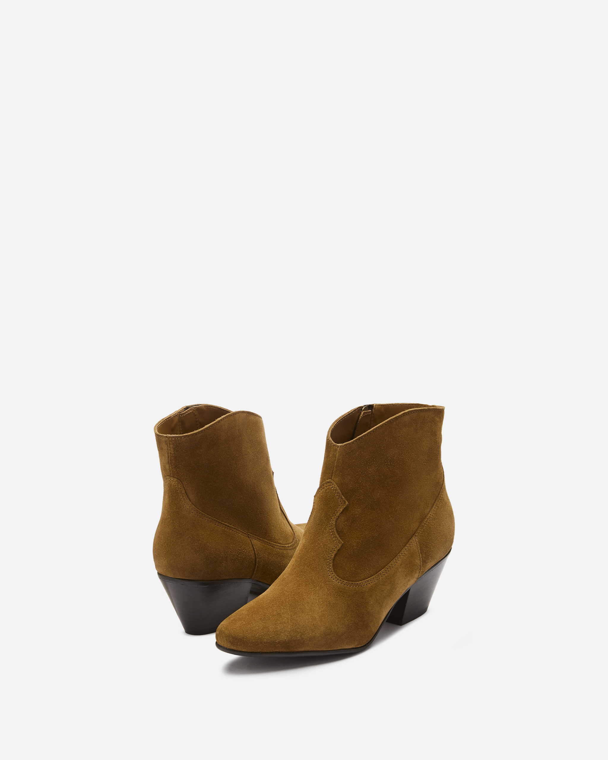 cowboy western style tan suede heeled ankle boot