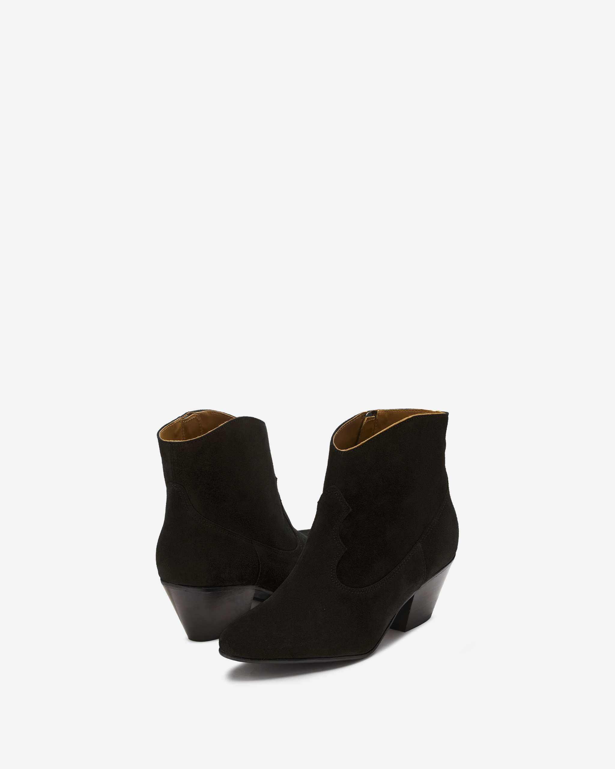 cowboy western style black suede heeled ankle boot