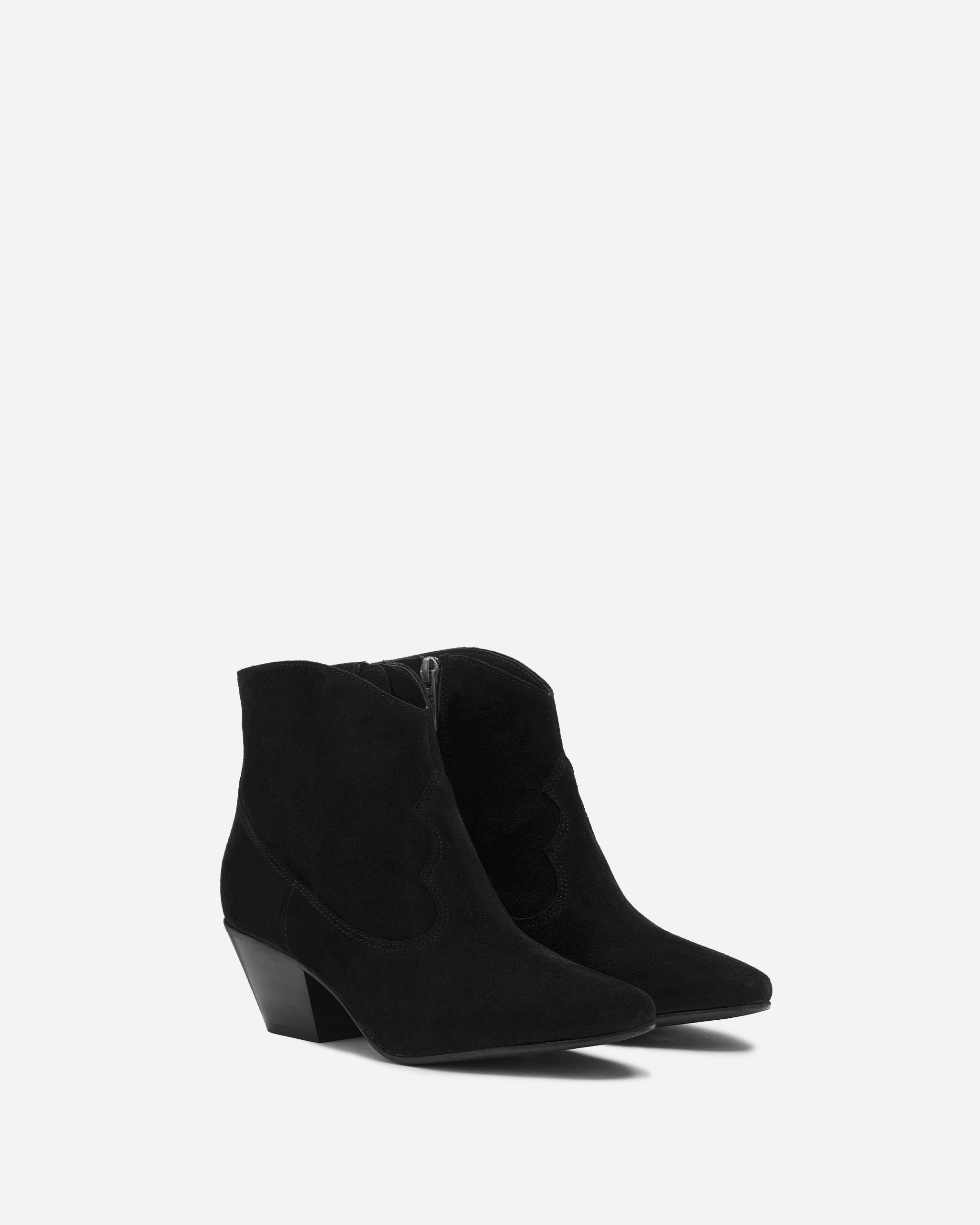 cowboy western style black suede heeled ankle boot