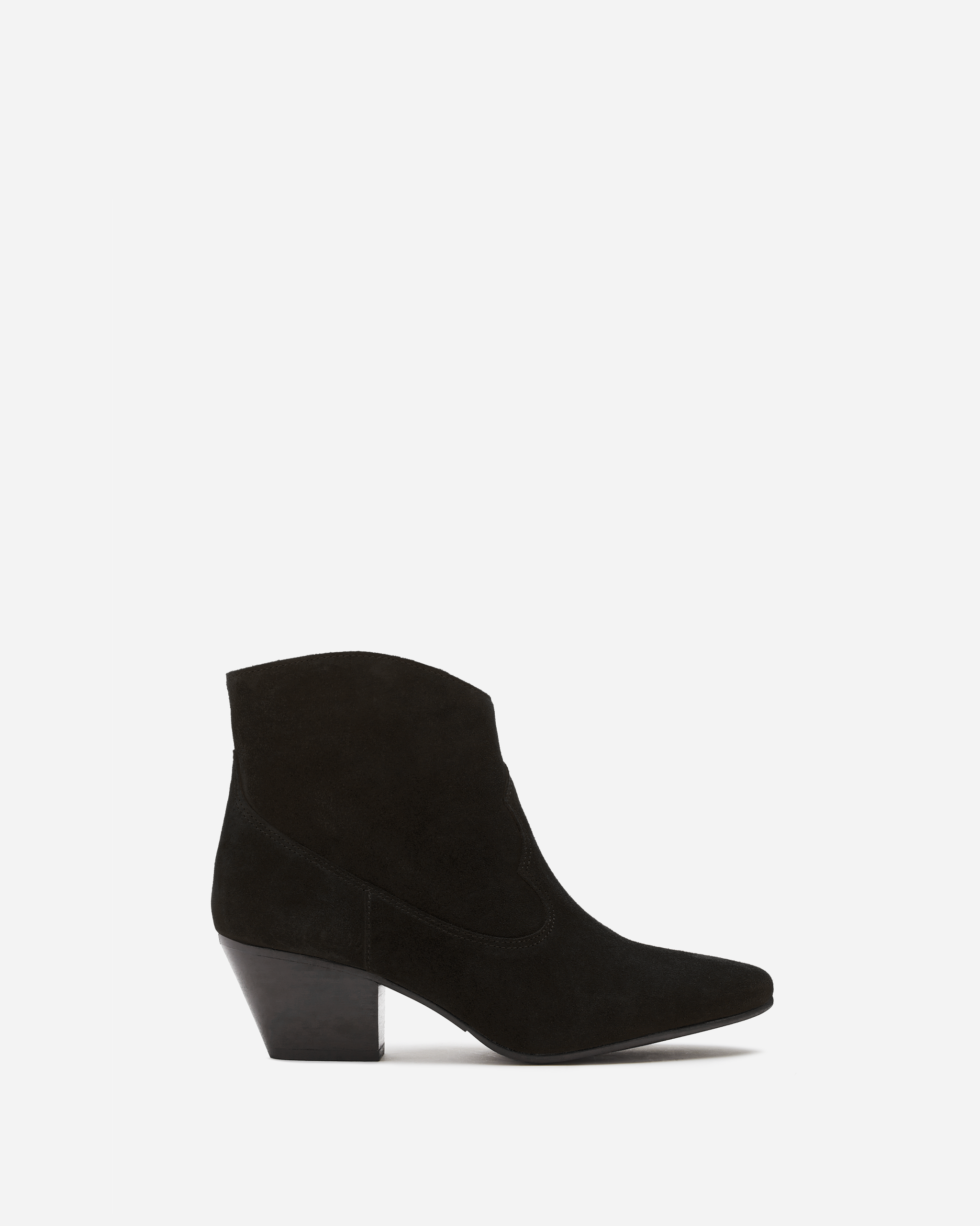 cowboy western style black suede heeled ankle boot