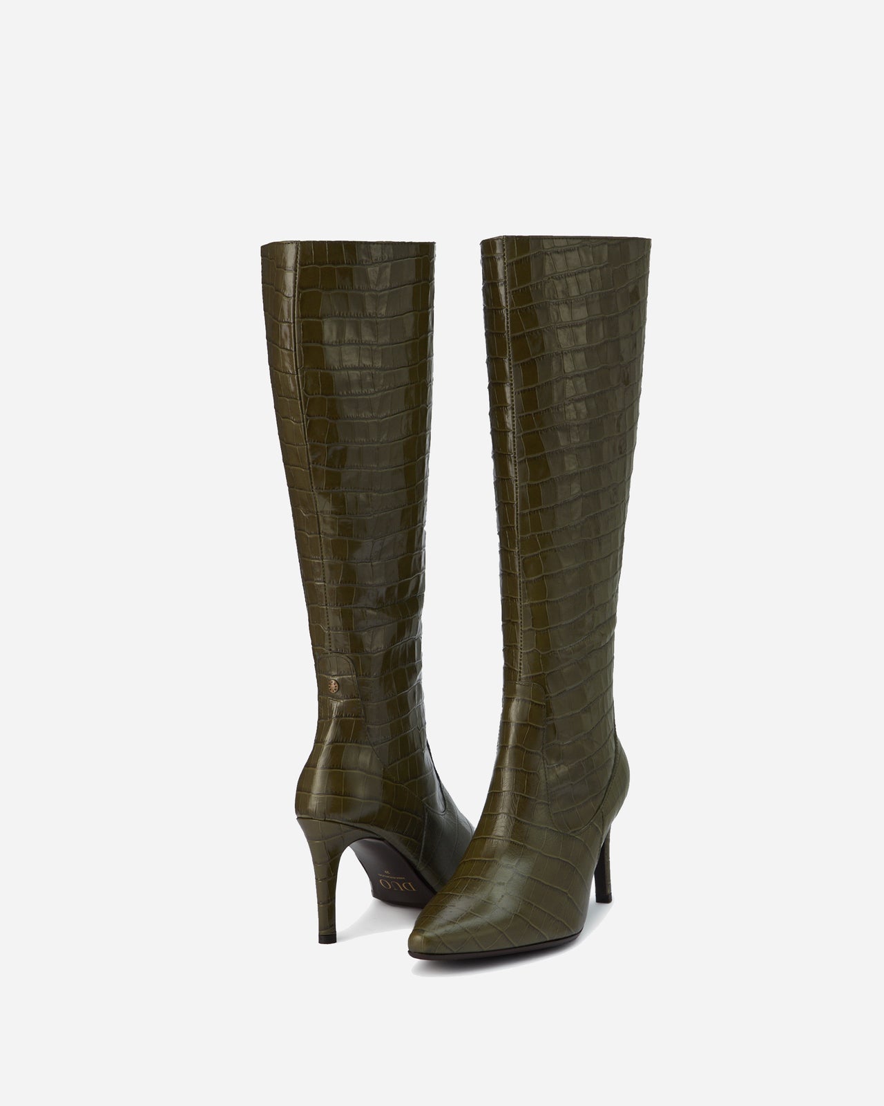 knee high leather croc heeled stiletto heel boots