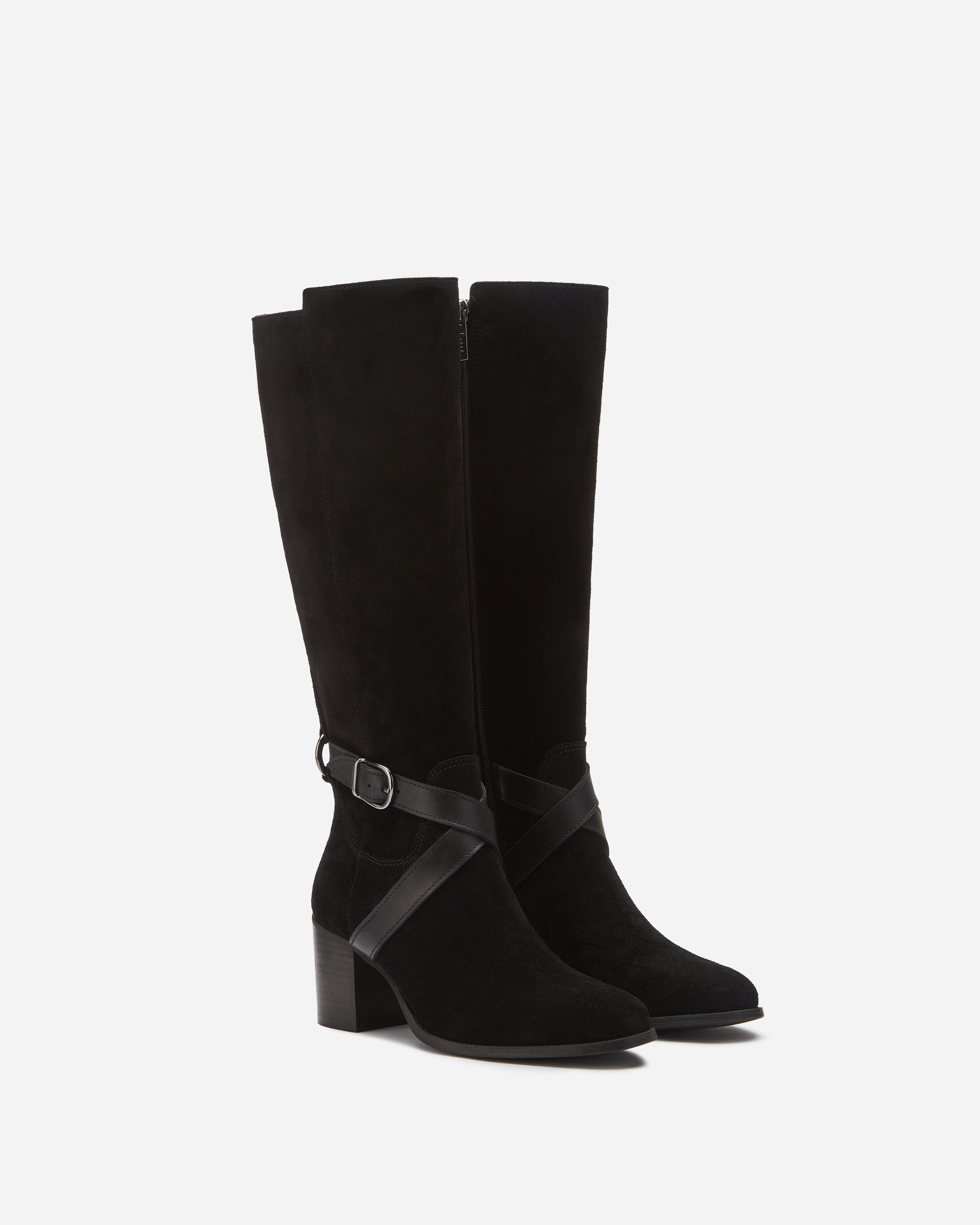 Easton Black Suede Knee High Heeled Boots DuoBoots
