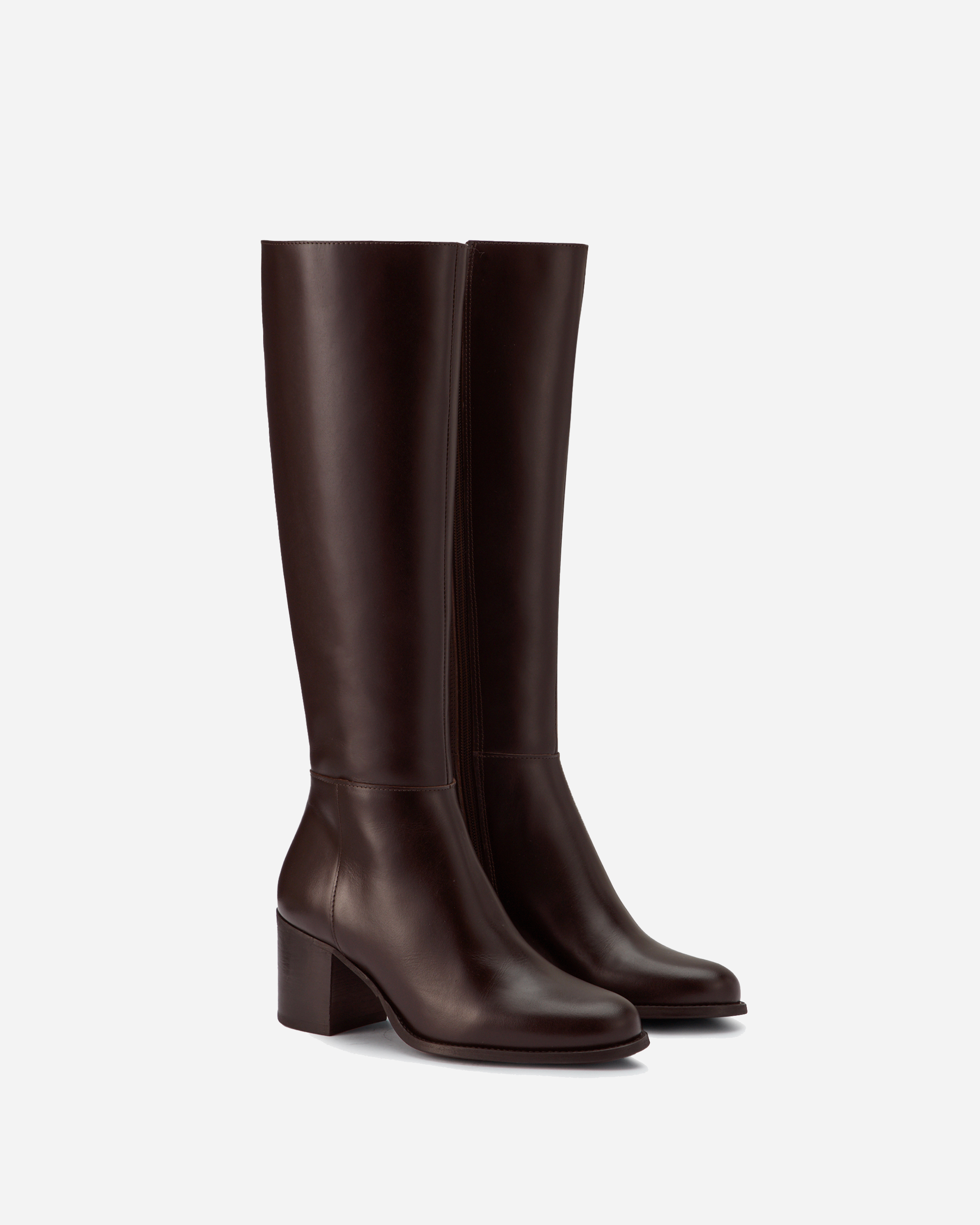 Tall knee high brown leather boots