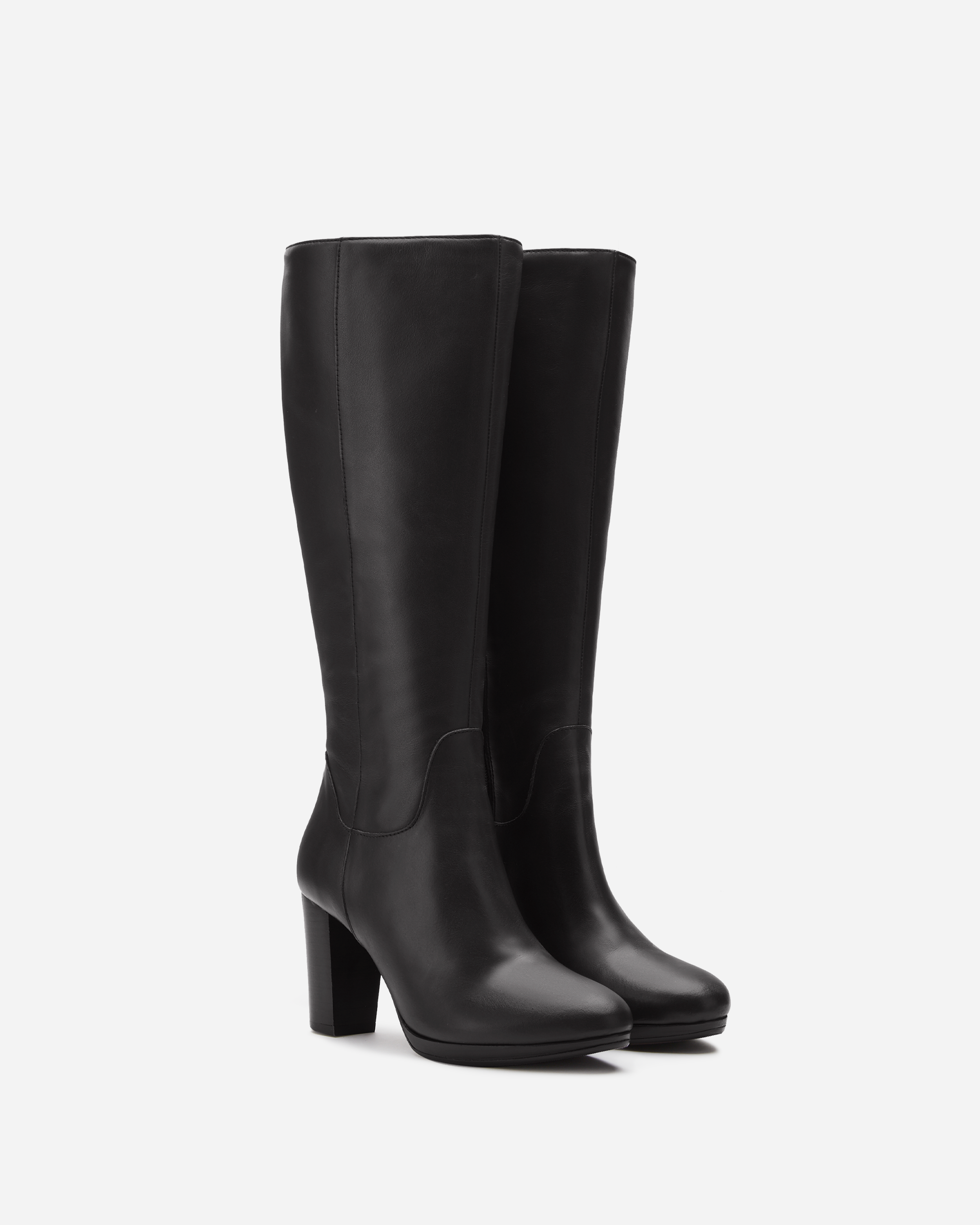 knee high black leather heeled boot