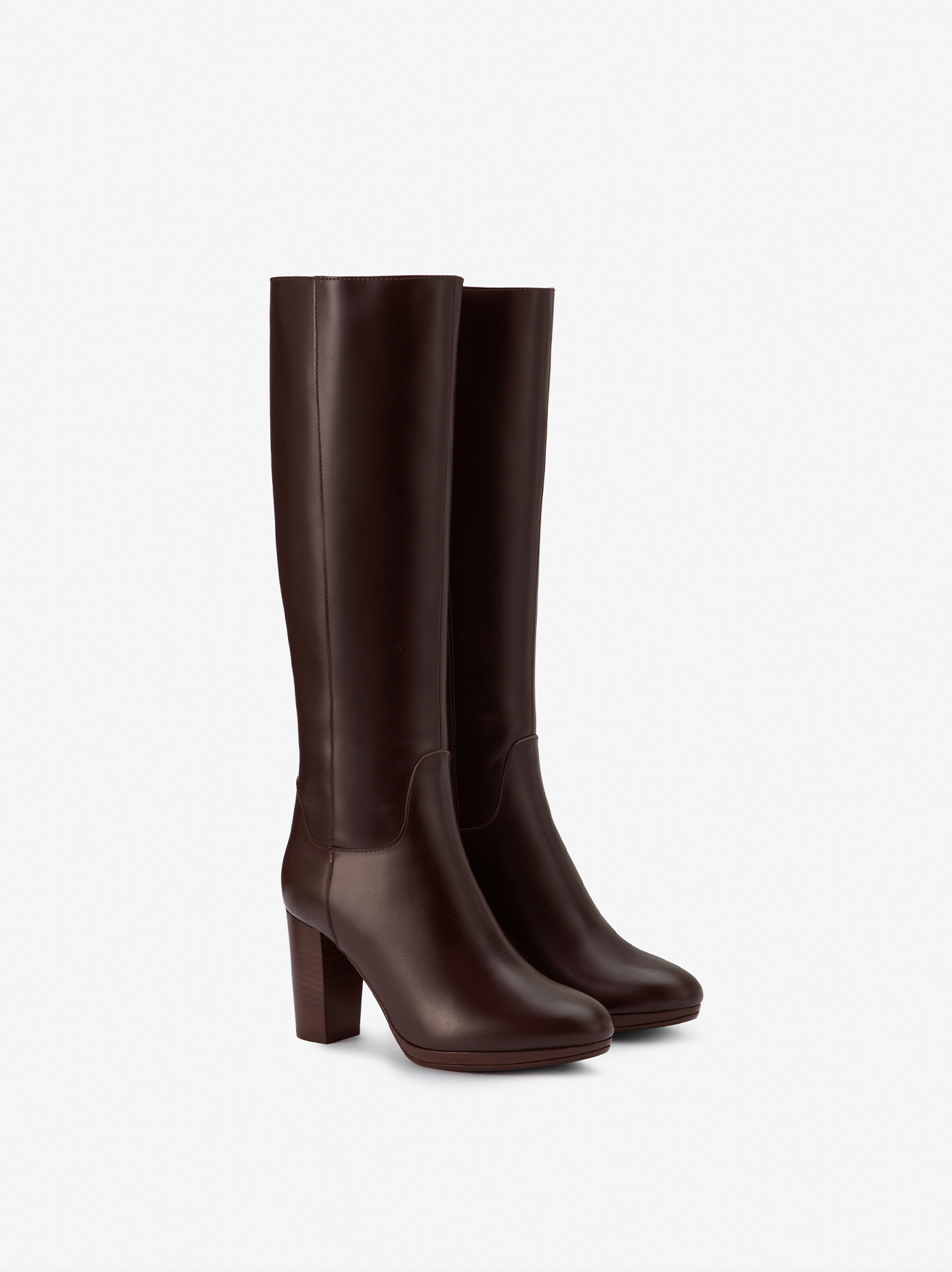 knee high brown heeled boots