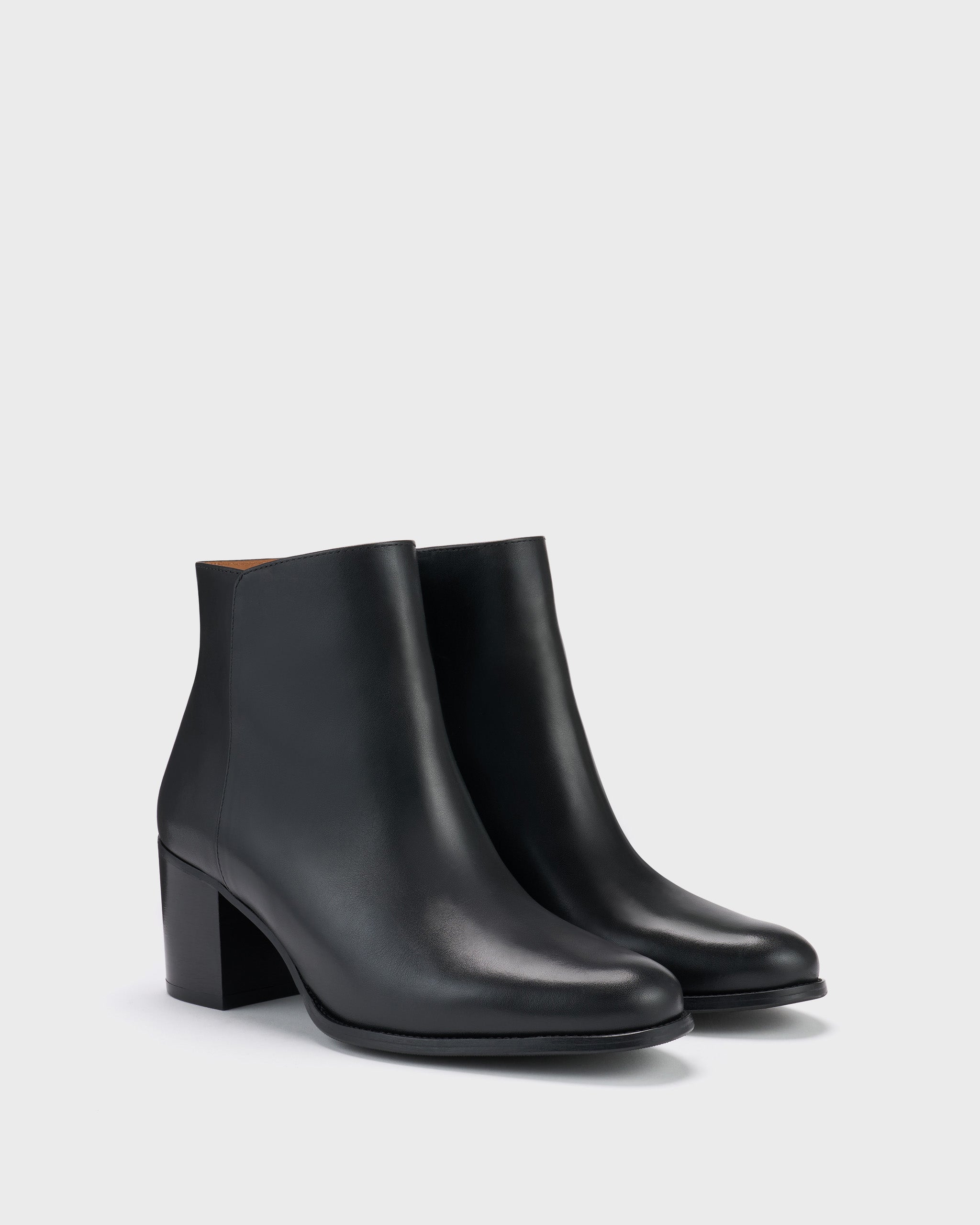 Dalia Black Leather Block Heel Ankle Boots DuoBoots