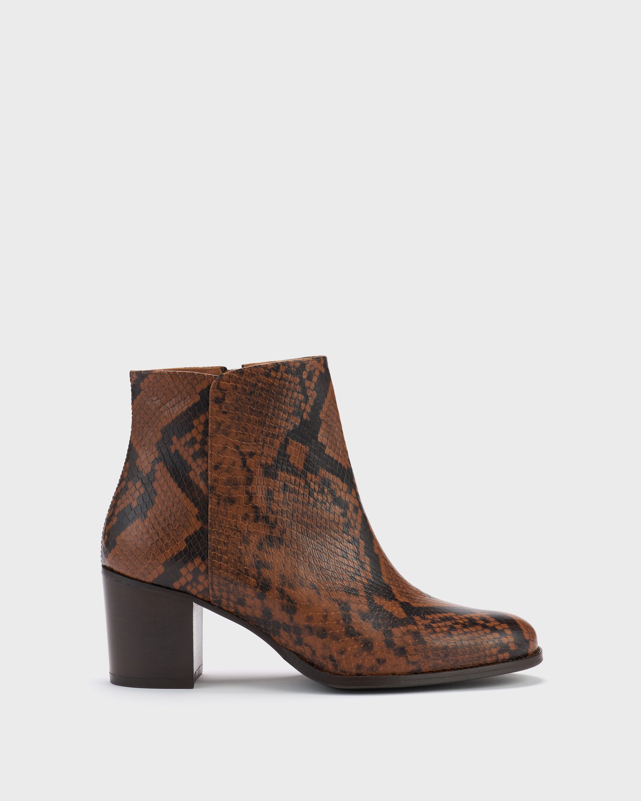 Dalia Brown Snake Printed Block Heel Ankle Boots DuoBoots