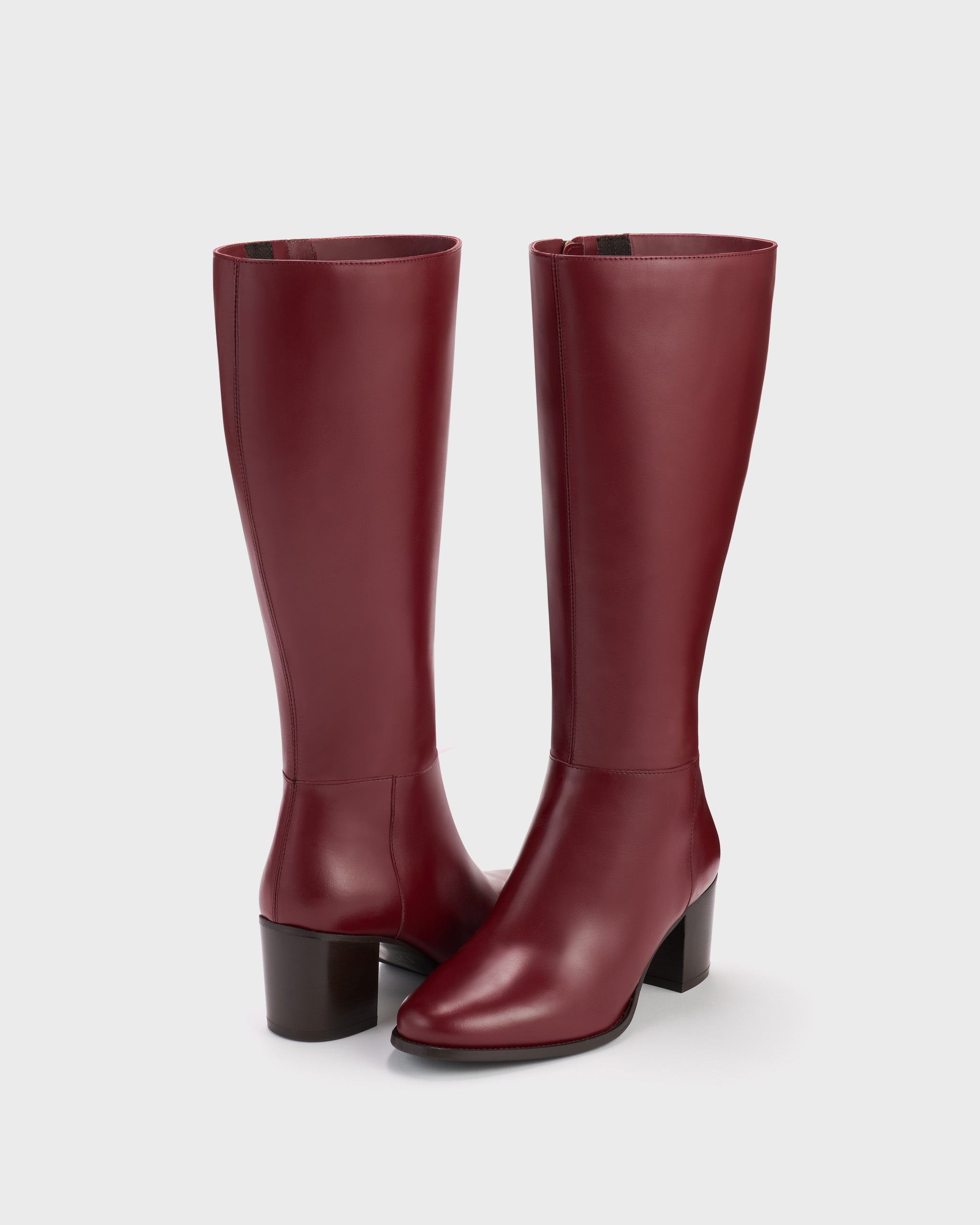 Dalia Cherry Red Block Heeled Knee-High Boots DuoBoots