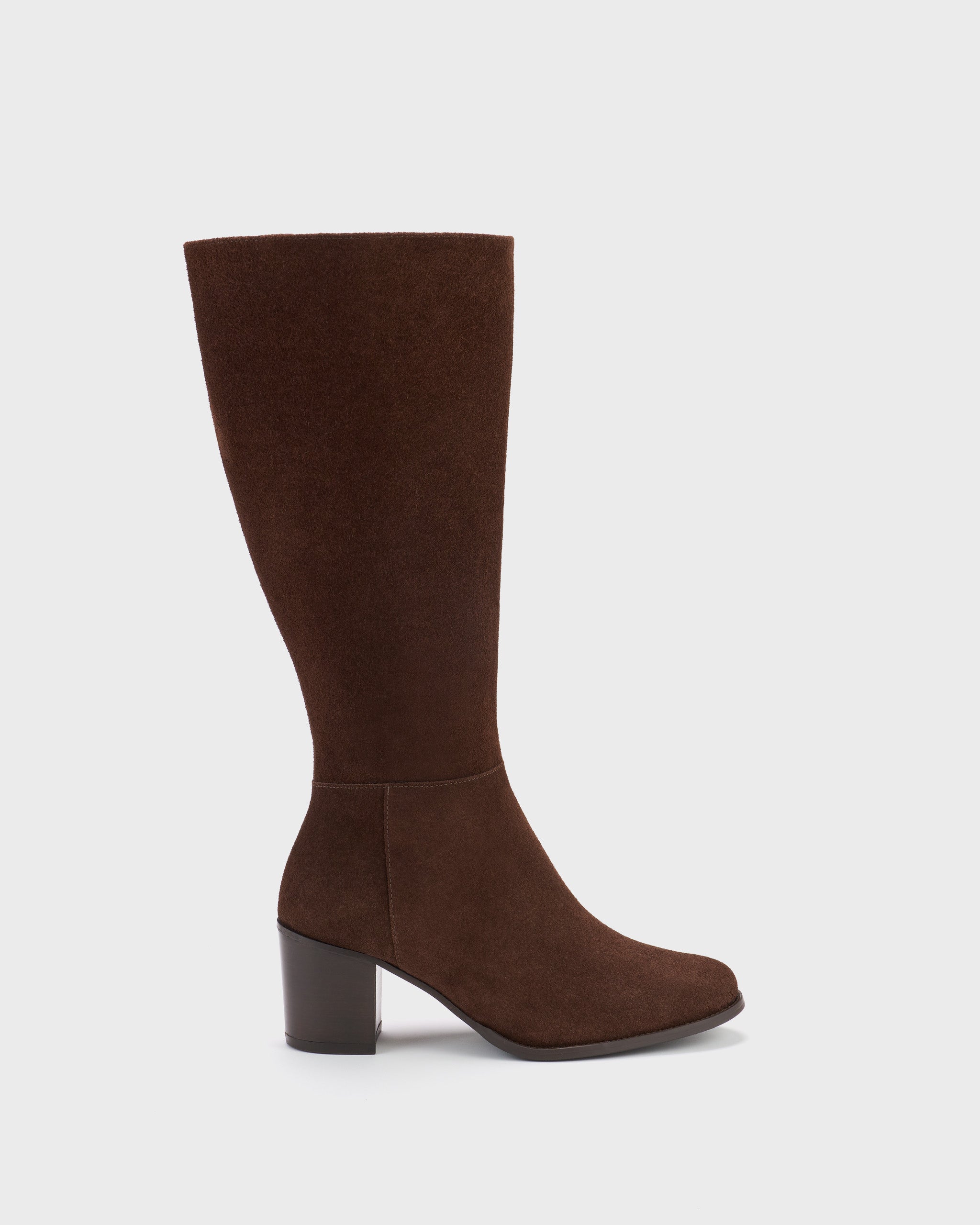 Dalia Brown Suede Block Heel Knee-High Boots DuoBoots