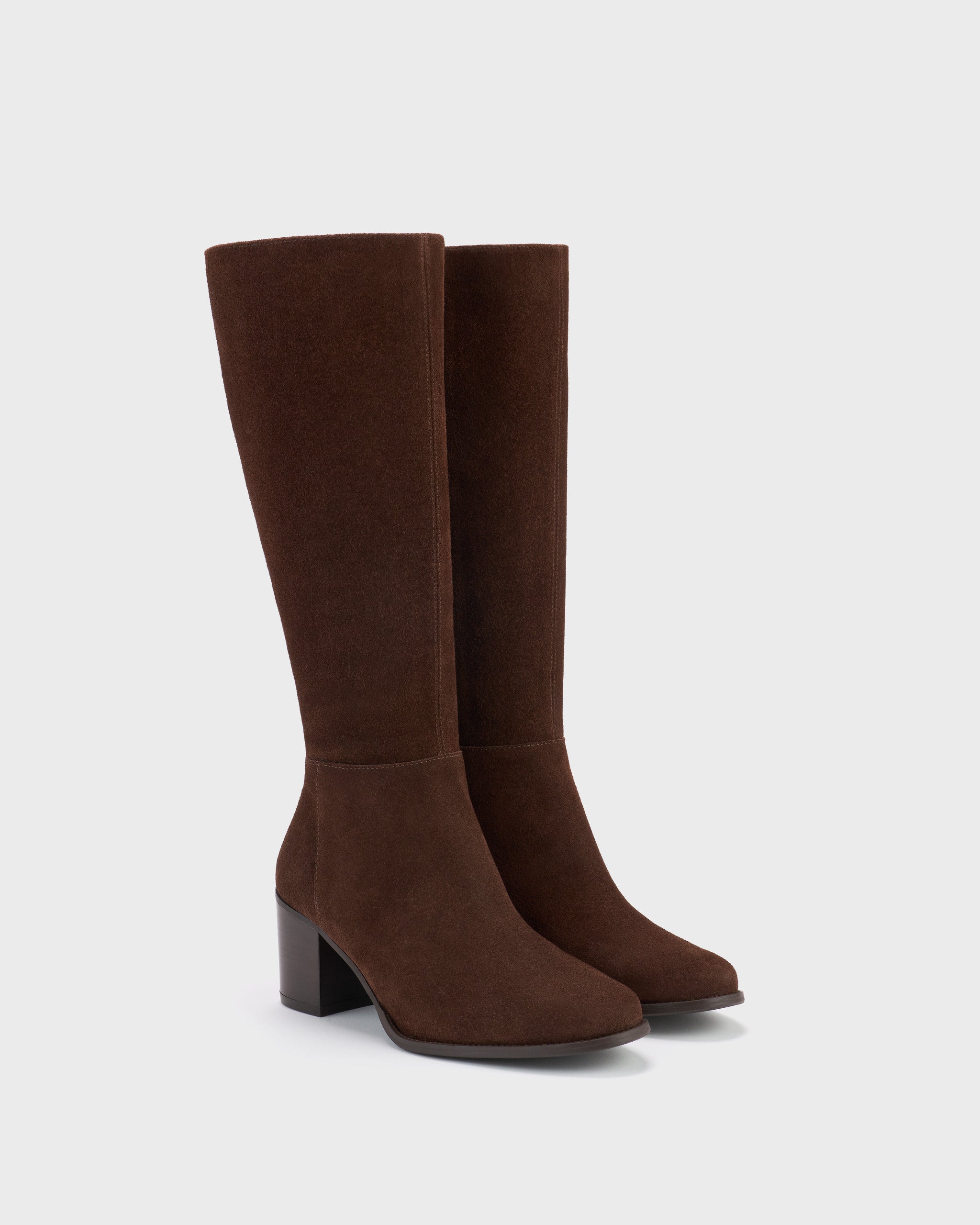 Dalia Brown Suede Block Heel Knee-High Boots DuoBoots