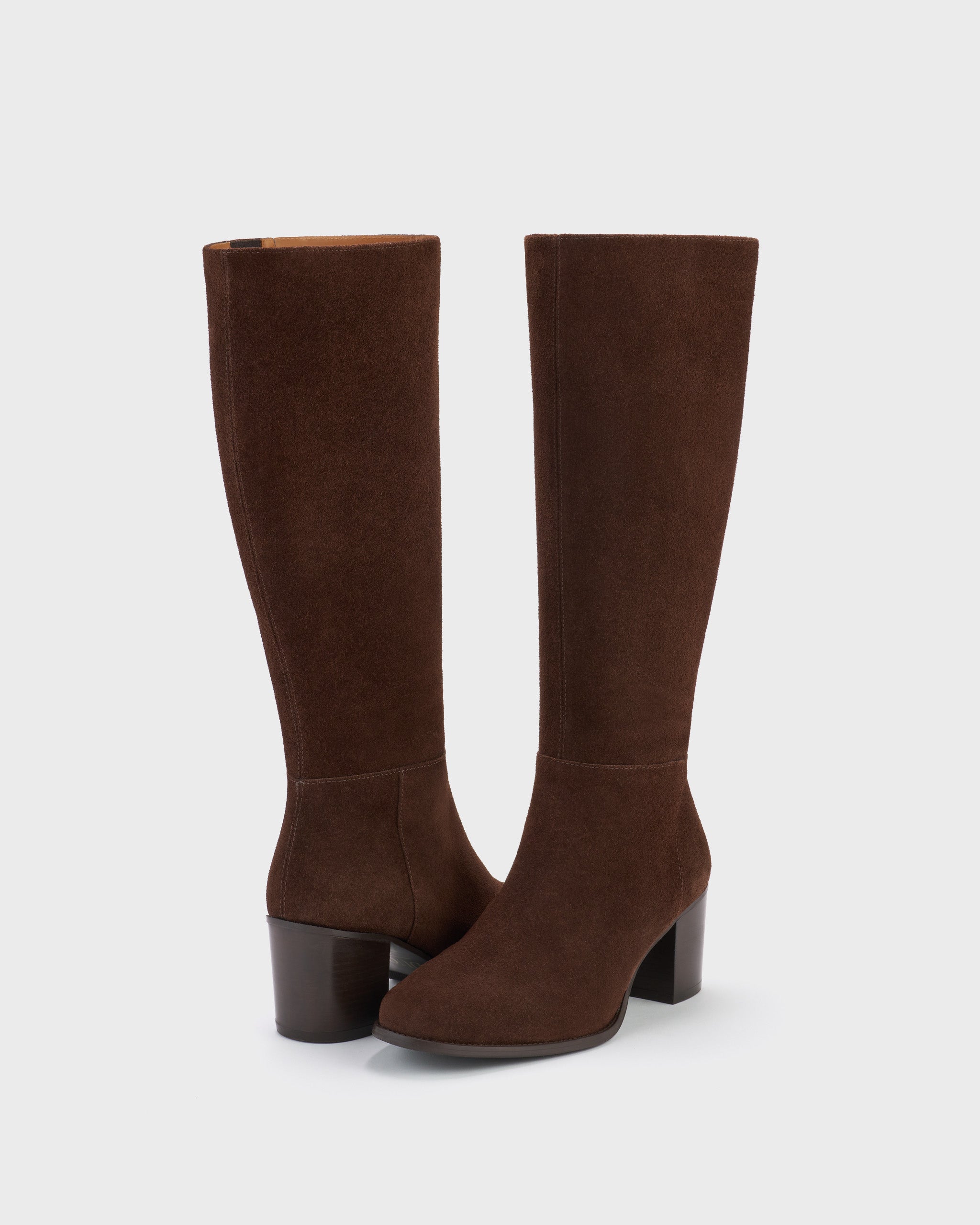 Dalia Brown Suede Block Heel Knee-High Boots DuoBoots
