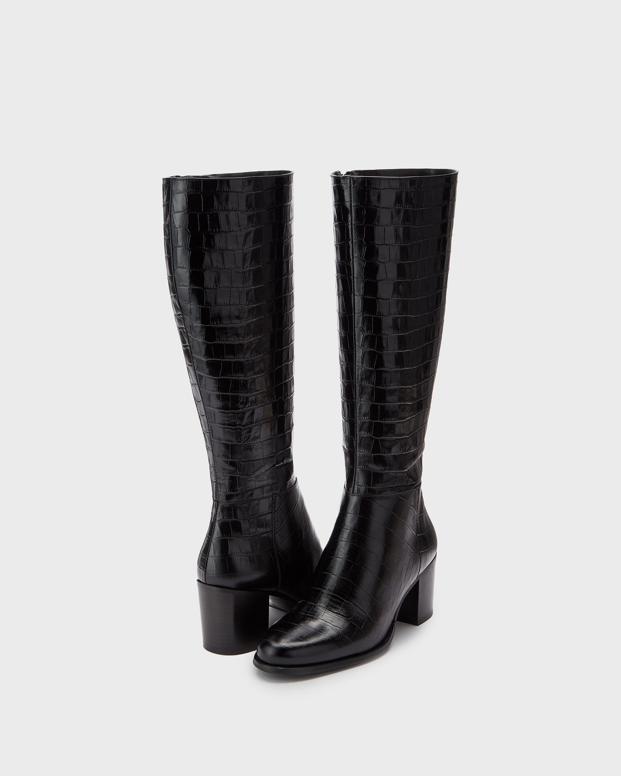 Dalia Standard Everyday Black Croc Print Knee High With A 6.5cm Heel Boots DuoBoots