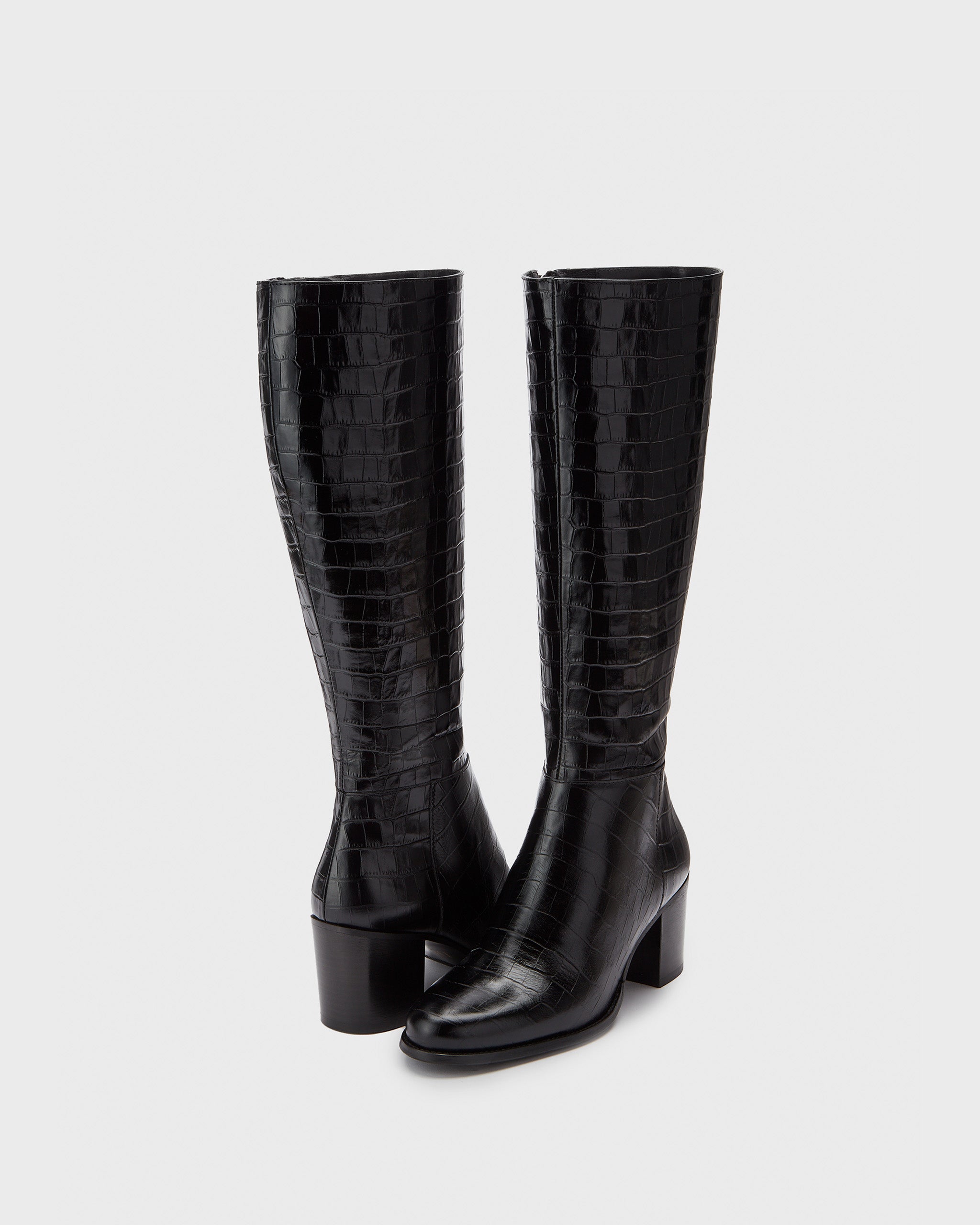 Dalia Petite Everyday Black Croc print  Knee High Heeled Boots DuoBoots