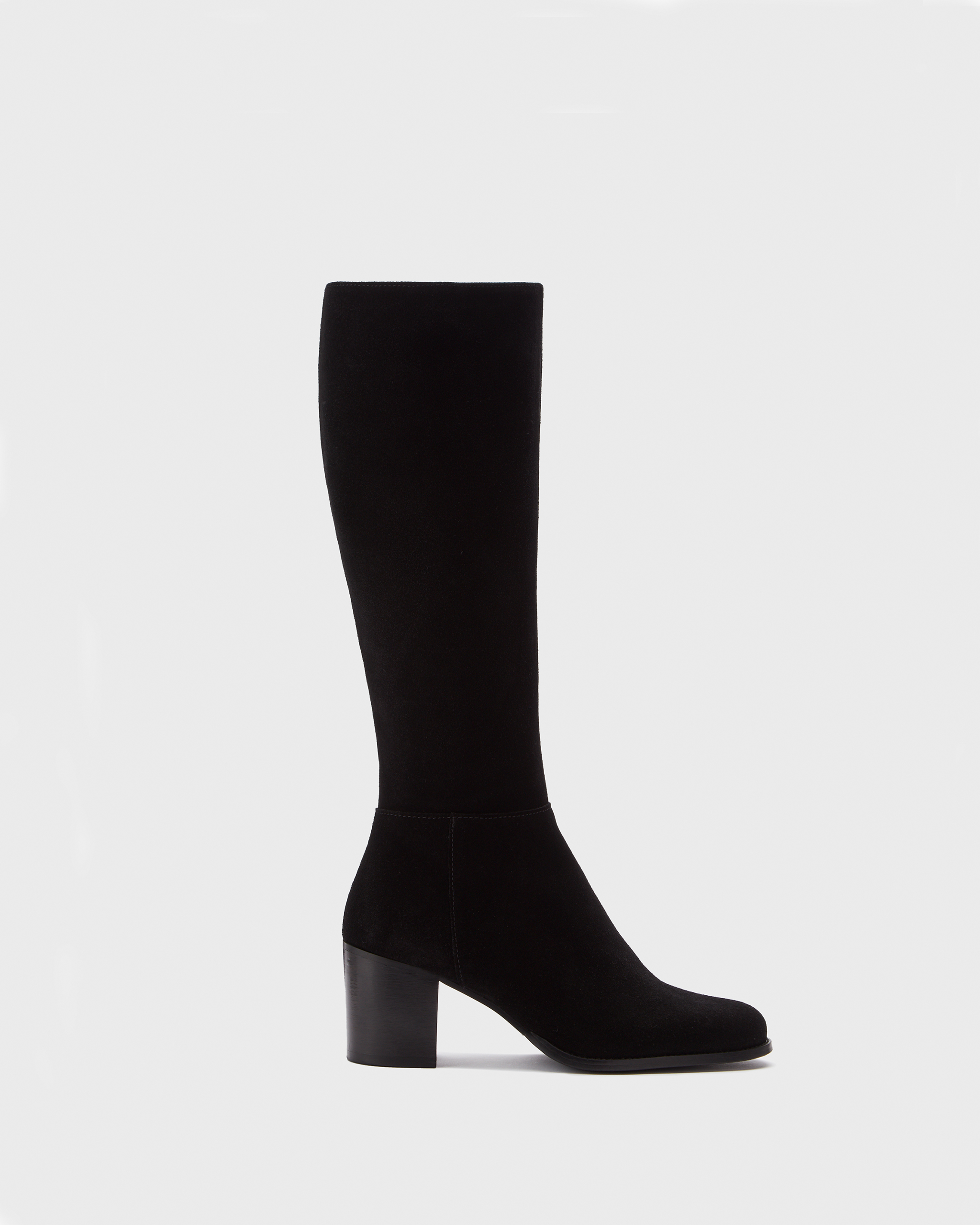 knee high black suede heeled boots