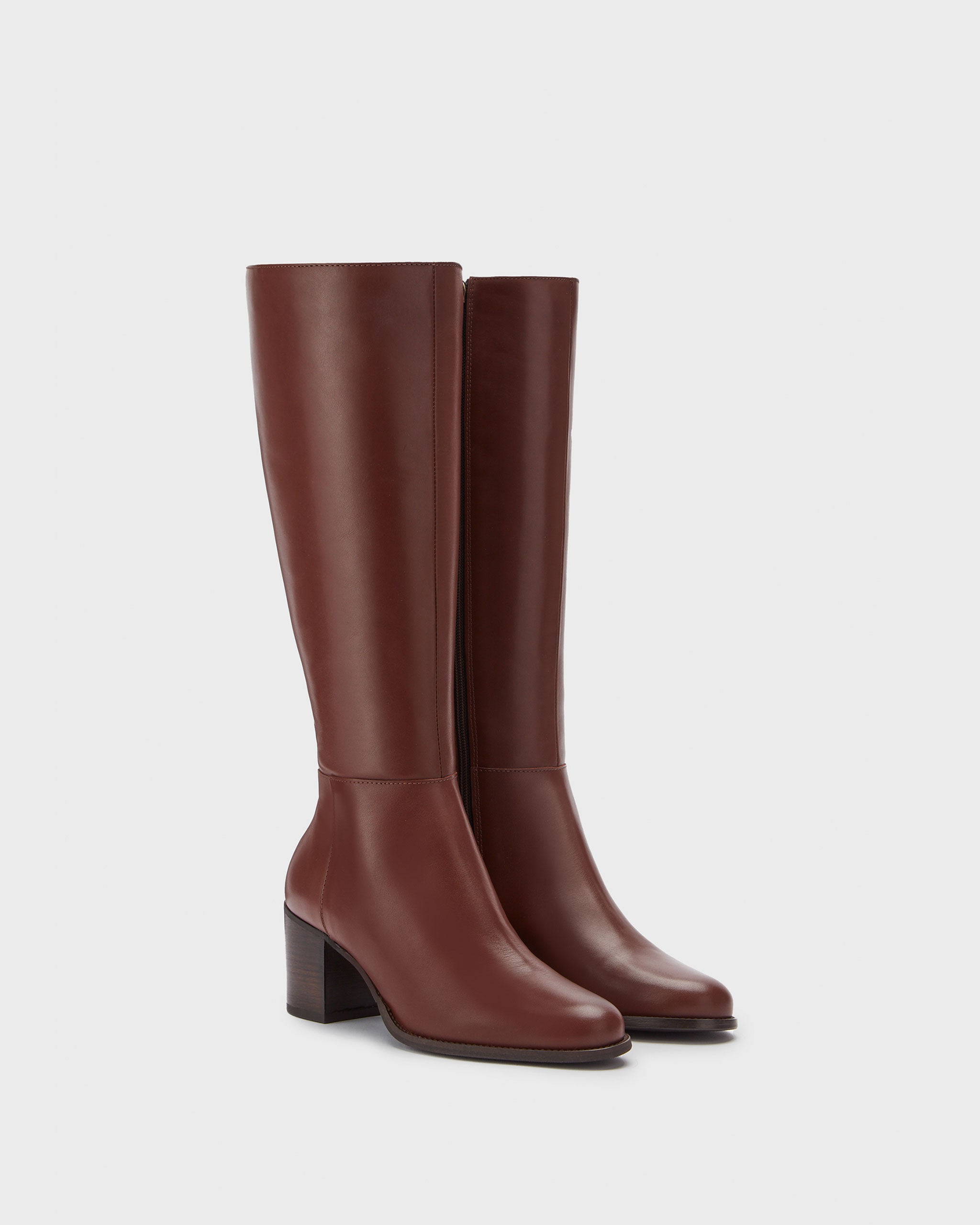 Dalia Petite Everyday Knee High Brown Leather Mid-heel Boots  DuoBoots