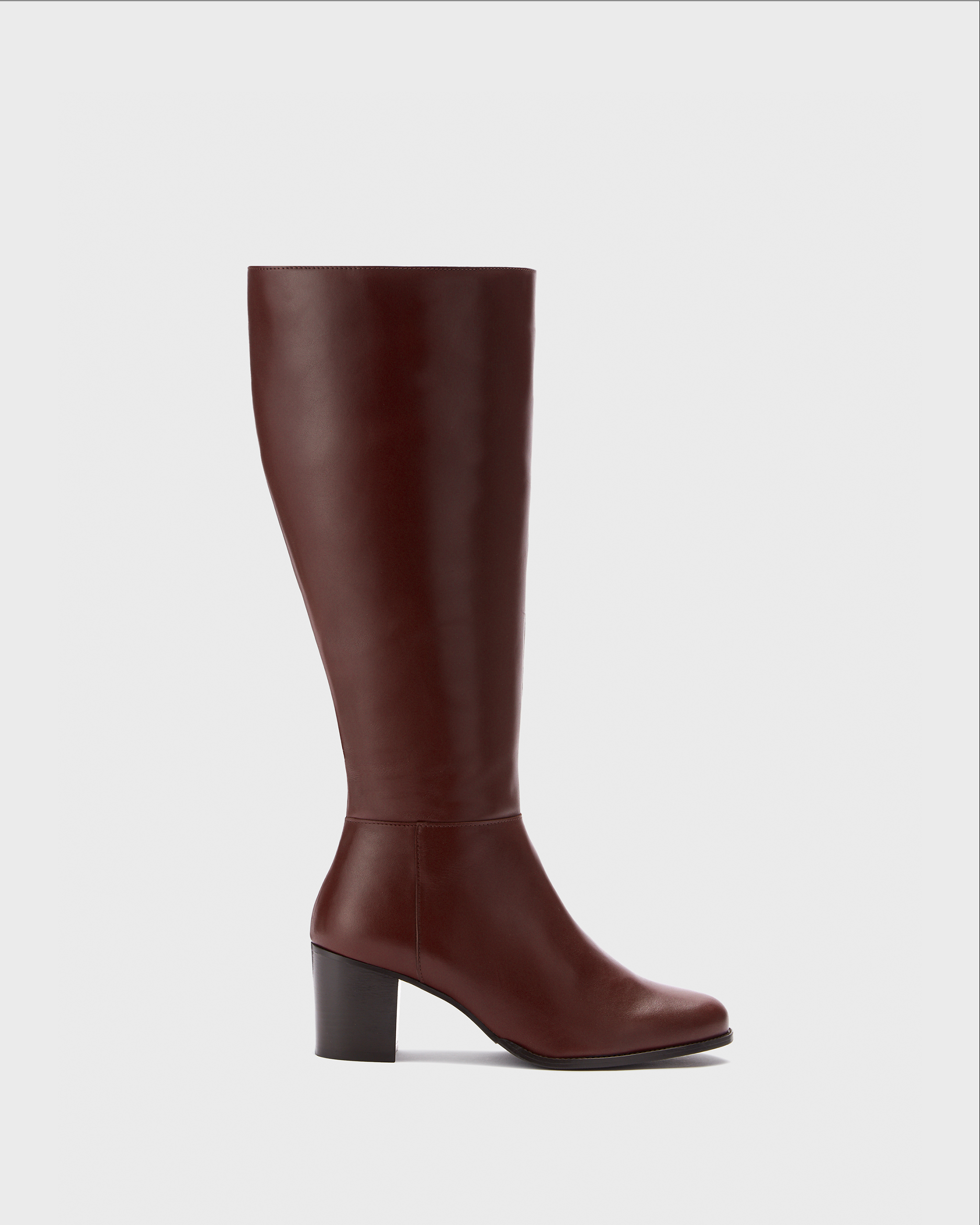 knee high brown leather heeled boots