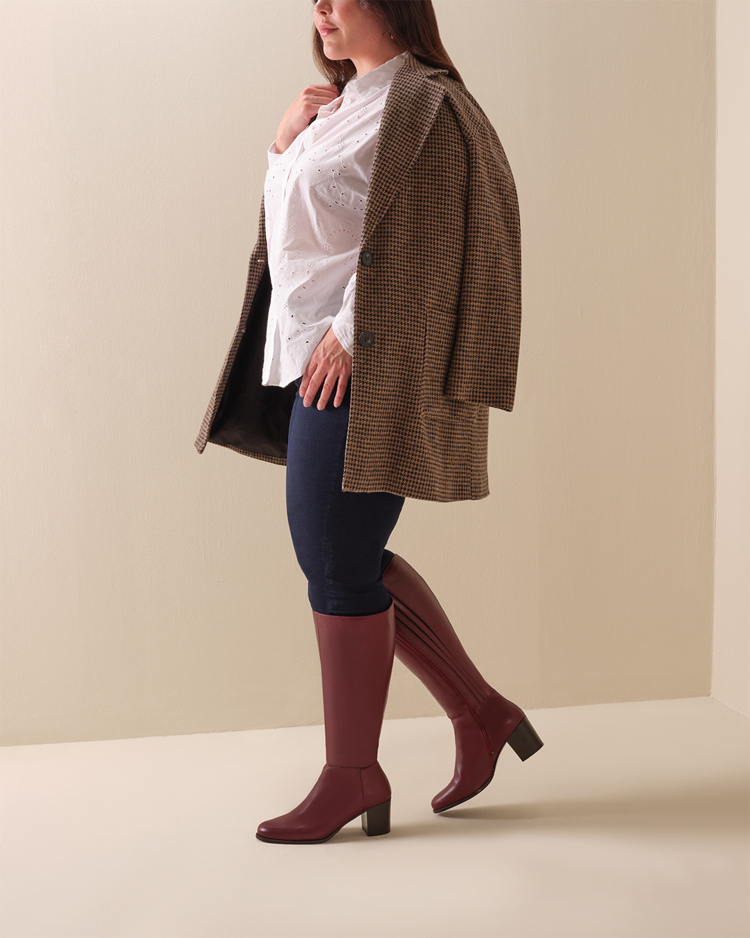 Dalia Tall Knee High Boots in Burgundy Leather