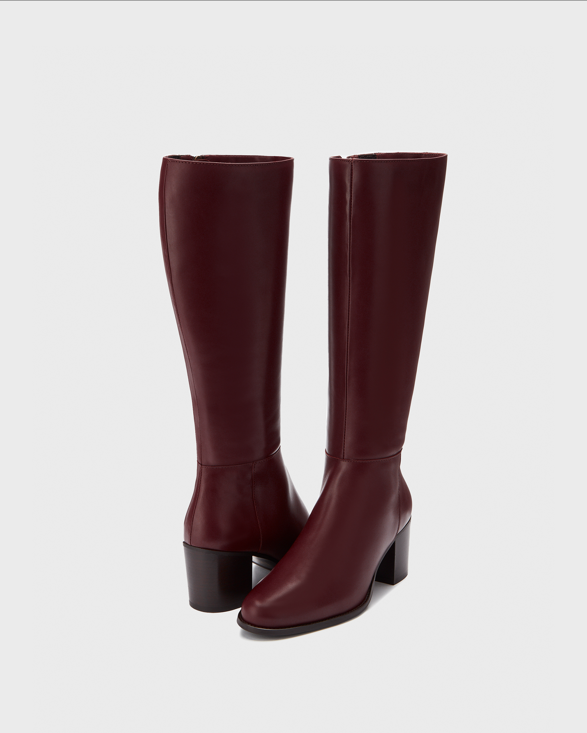 Dalia Tall Sleek Burgundy Leather Knee High Stacked Heel Boots With A 38cm Calf DuoBoots