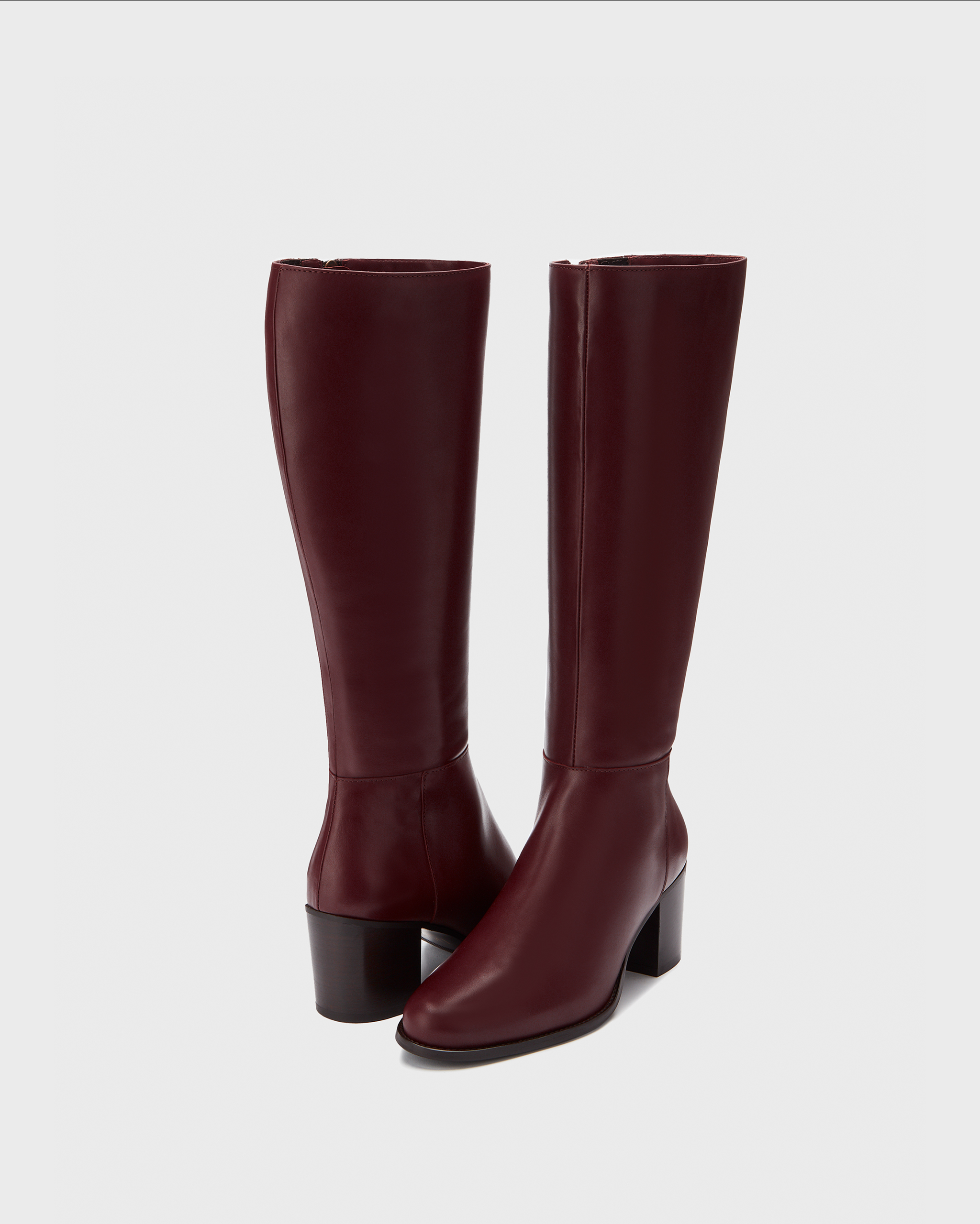 knee high burgundy leather heeled boots