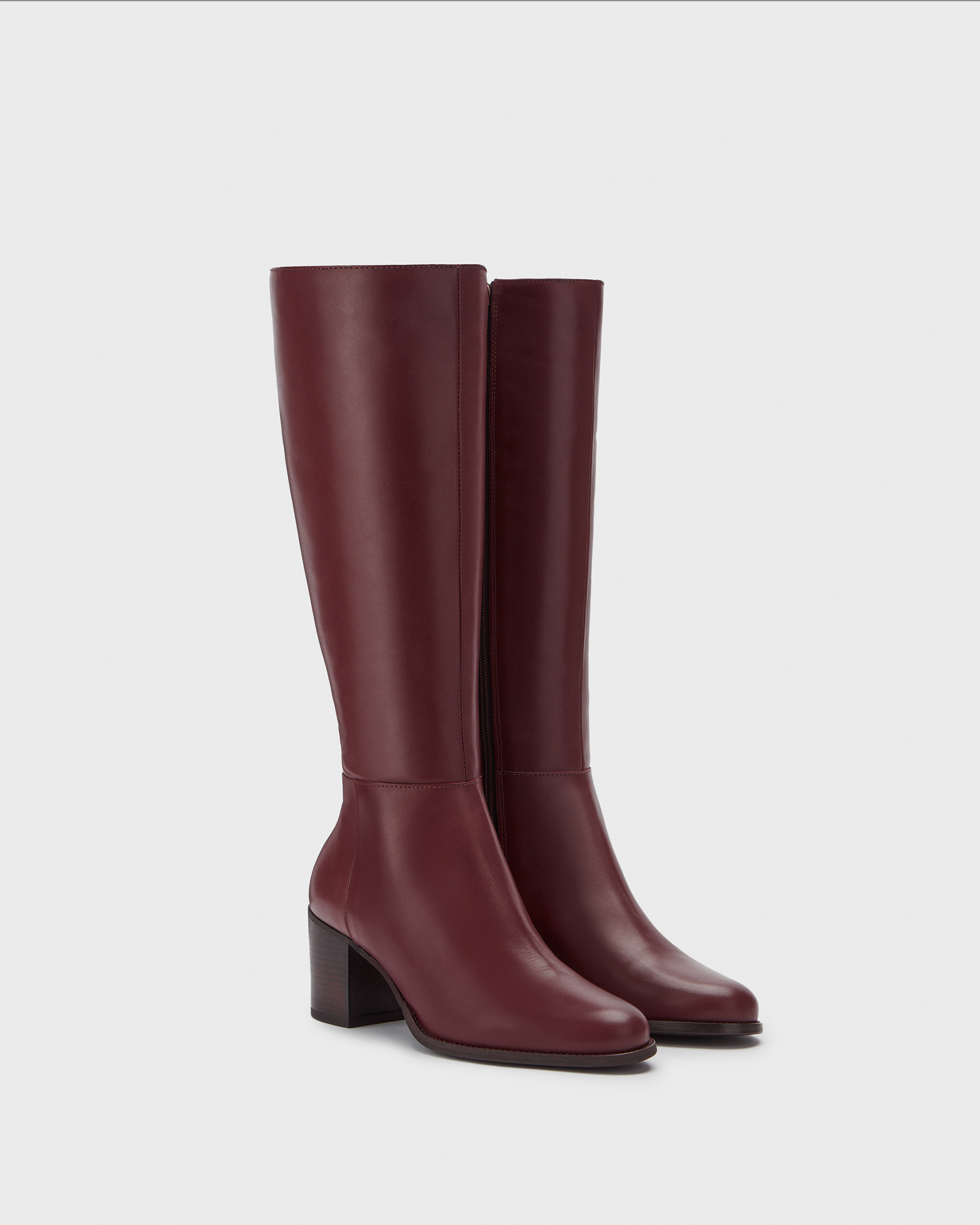 knee high burgundy leather heeled boots