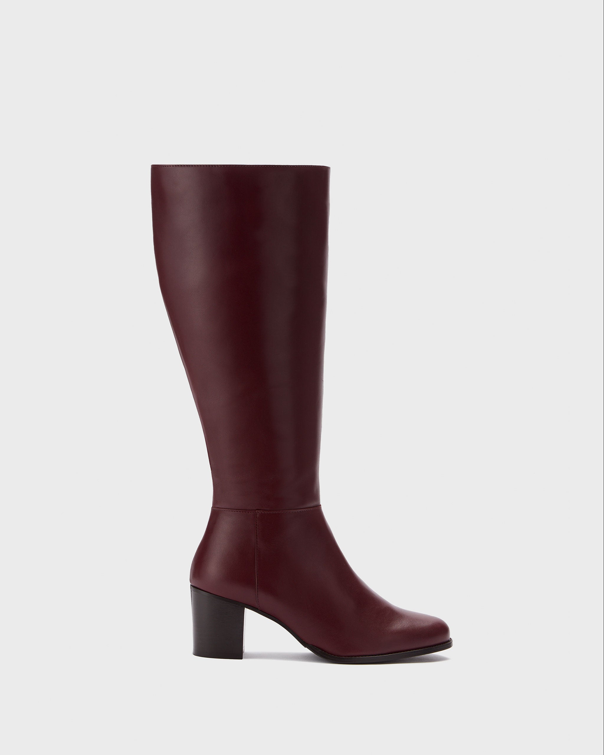 Dalia Petite Burgundy Leather Knee High Heeled Boots With A 47cm Calf DuoBoots