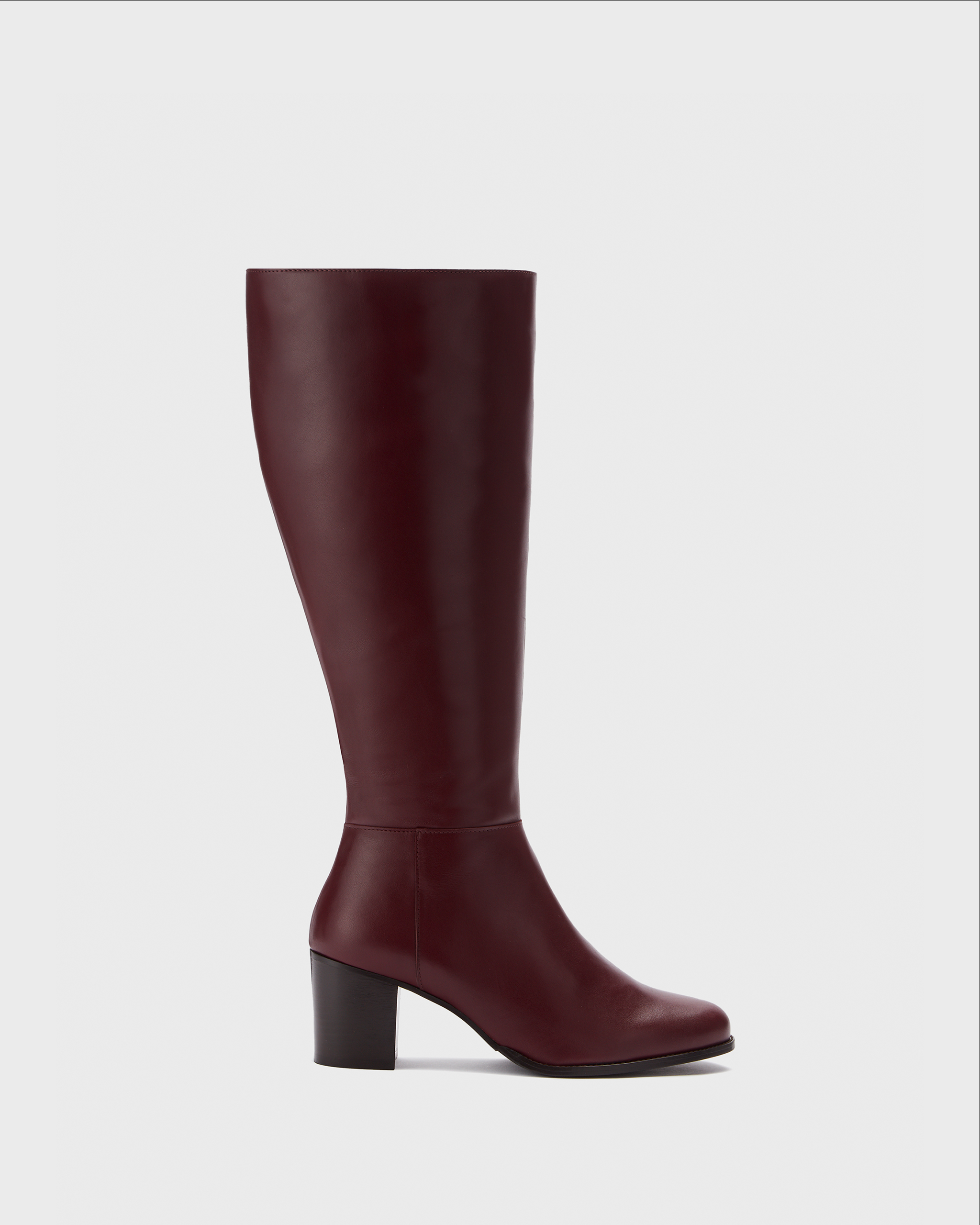 knee high burgundy leather heeled boots