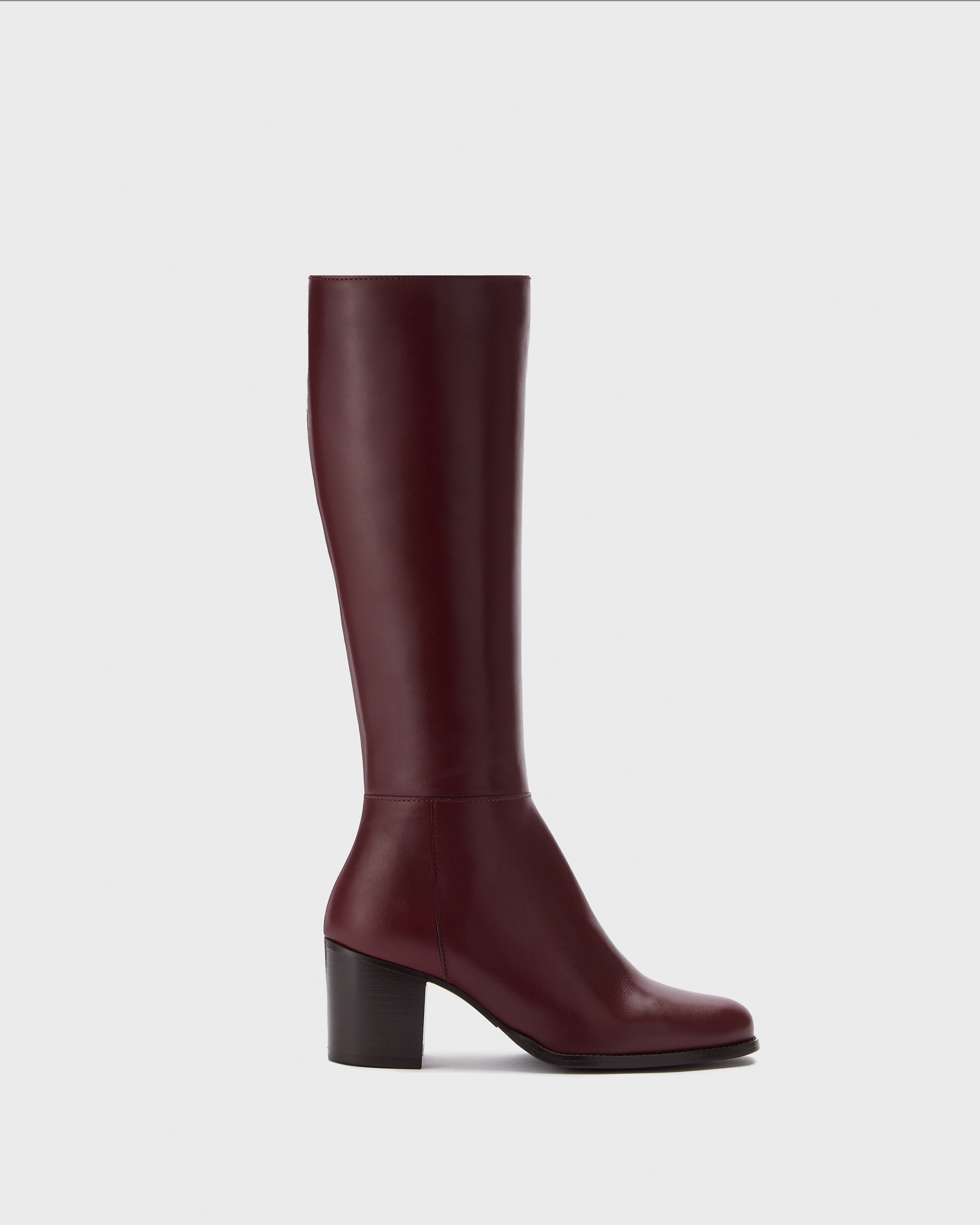 knee high burgundy leather heeled boots