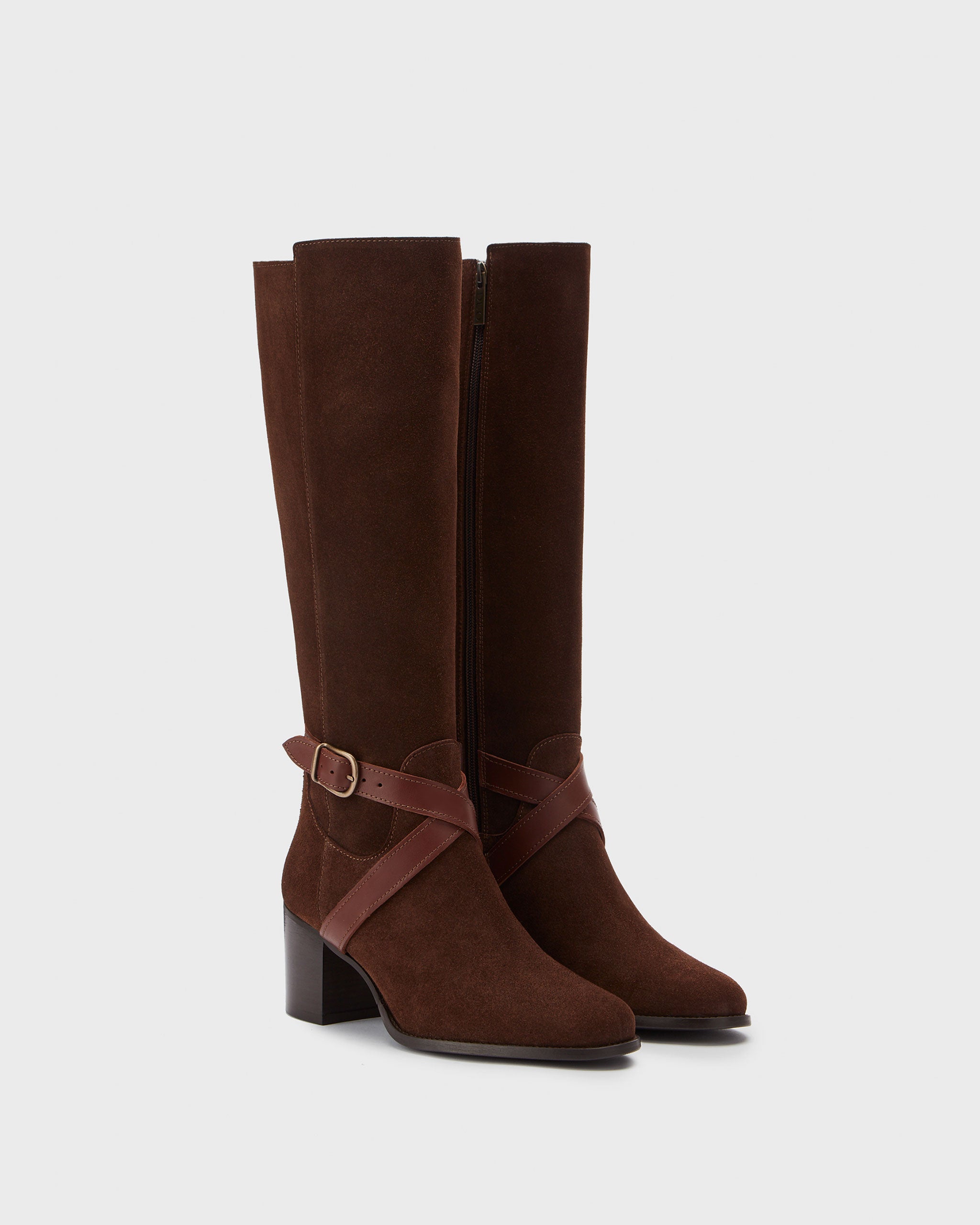 Easton Soft Brown Suede Knee High Heeled Boots With 6.8cm Heel DuoBoots