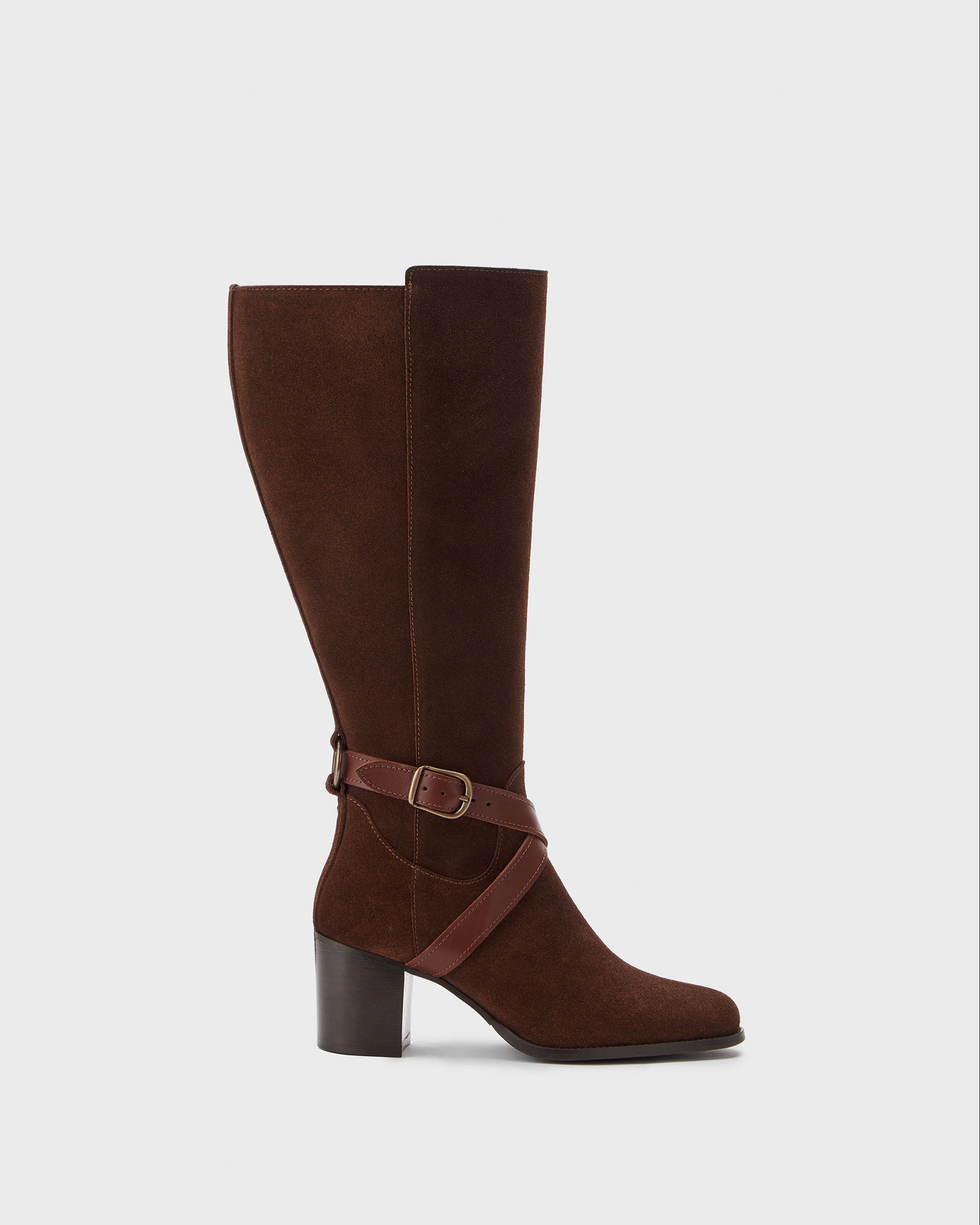 Easton Brown Suede Knee High Block Heel Boots With 47cm Calf DuoBoots