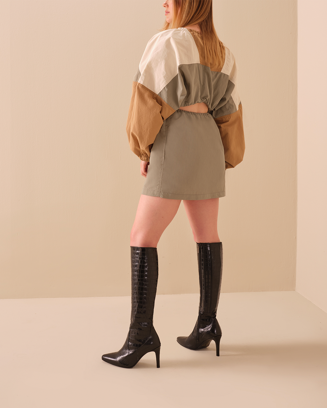 Freya Knee High Boots in Black Croc - Main Image