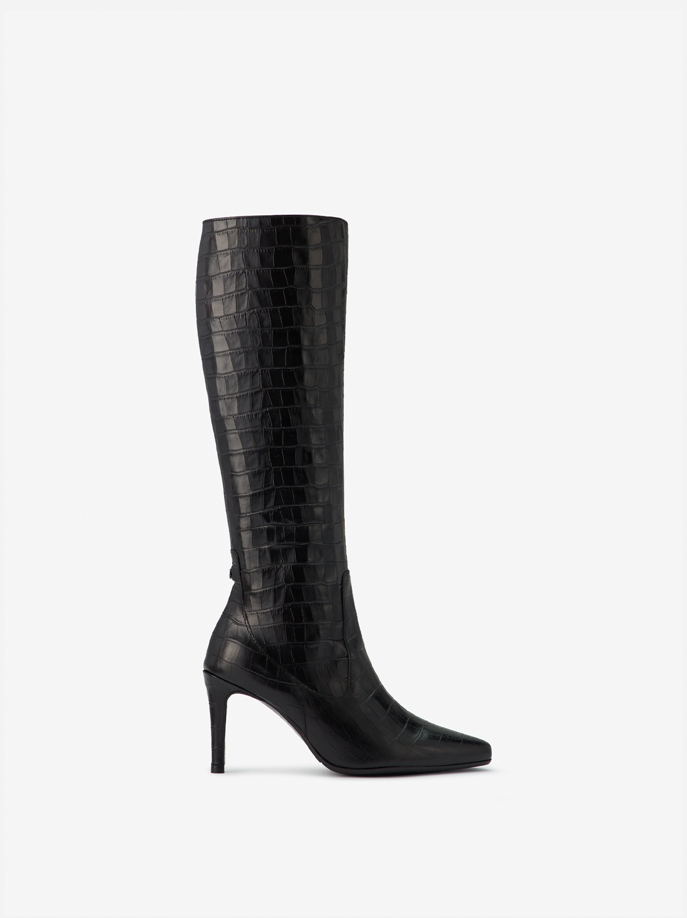 knee high leather black croc boots