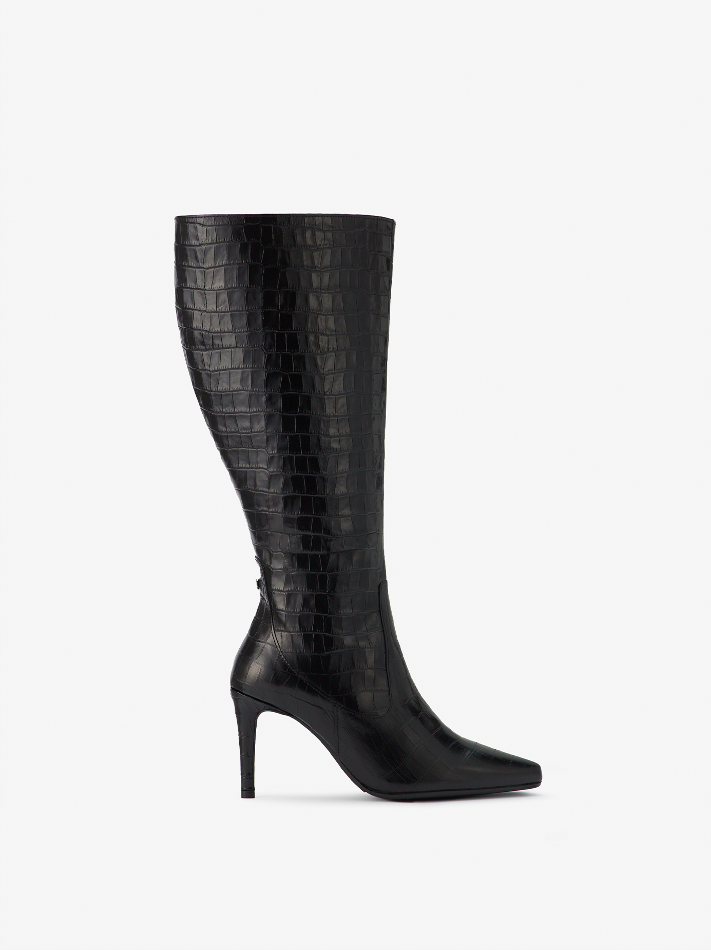 knee high leather black croc boots