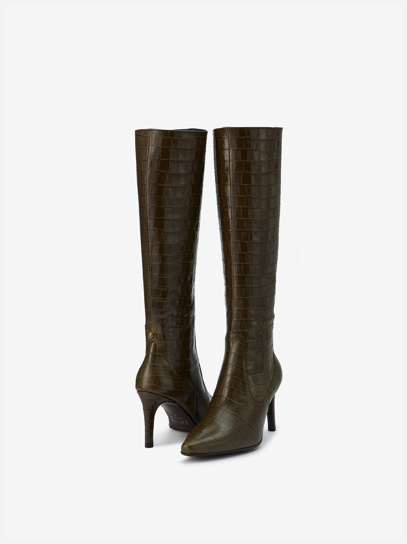 Freya Knee High Boots in Green Croc