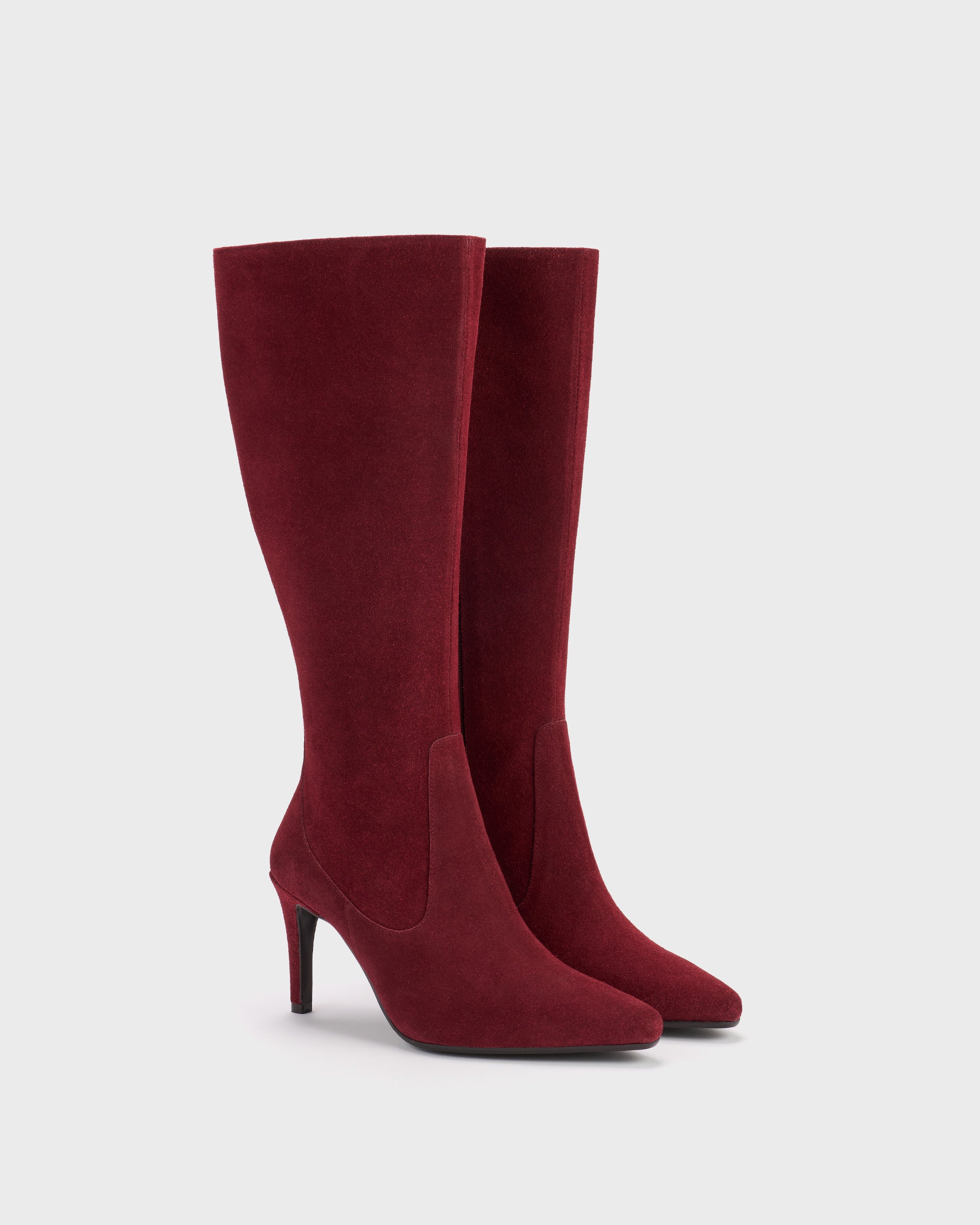 Freya Cherry Red Suede Knee High Boots | DuoBoots