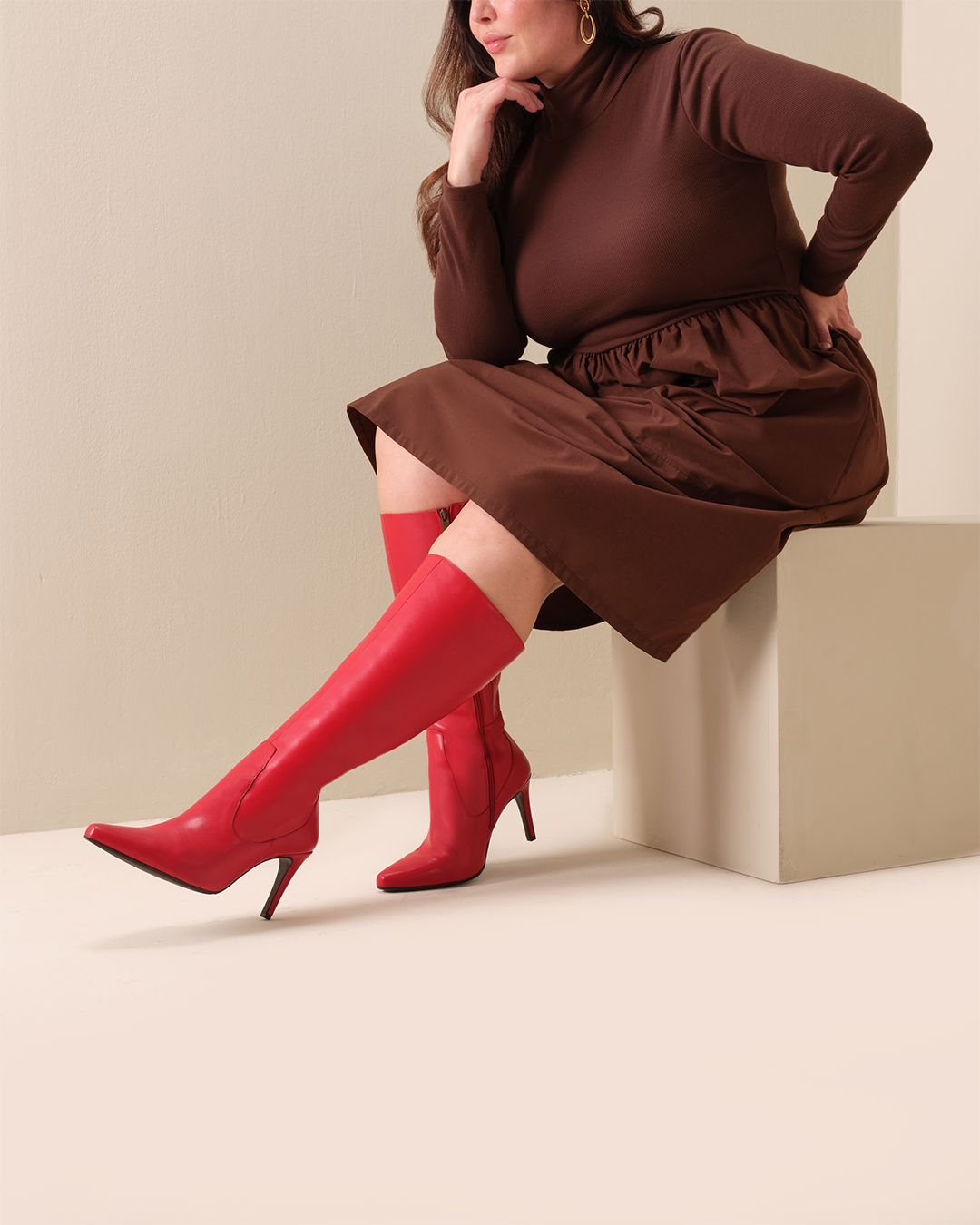 Duo Boots High Heeled Wide Calf Boots Freya Knee High Boots In Red