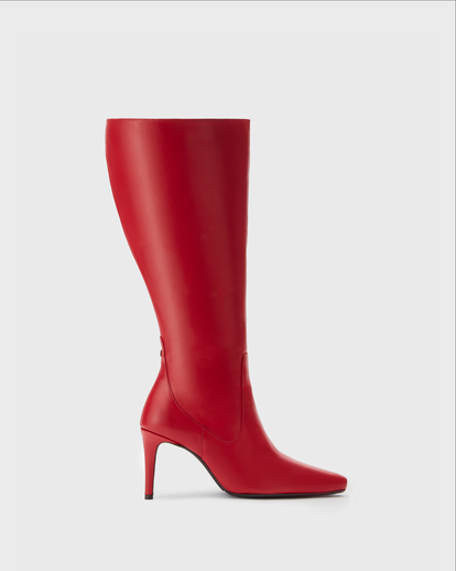 Freya Knee High Boots in Cherry Red Suede